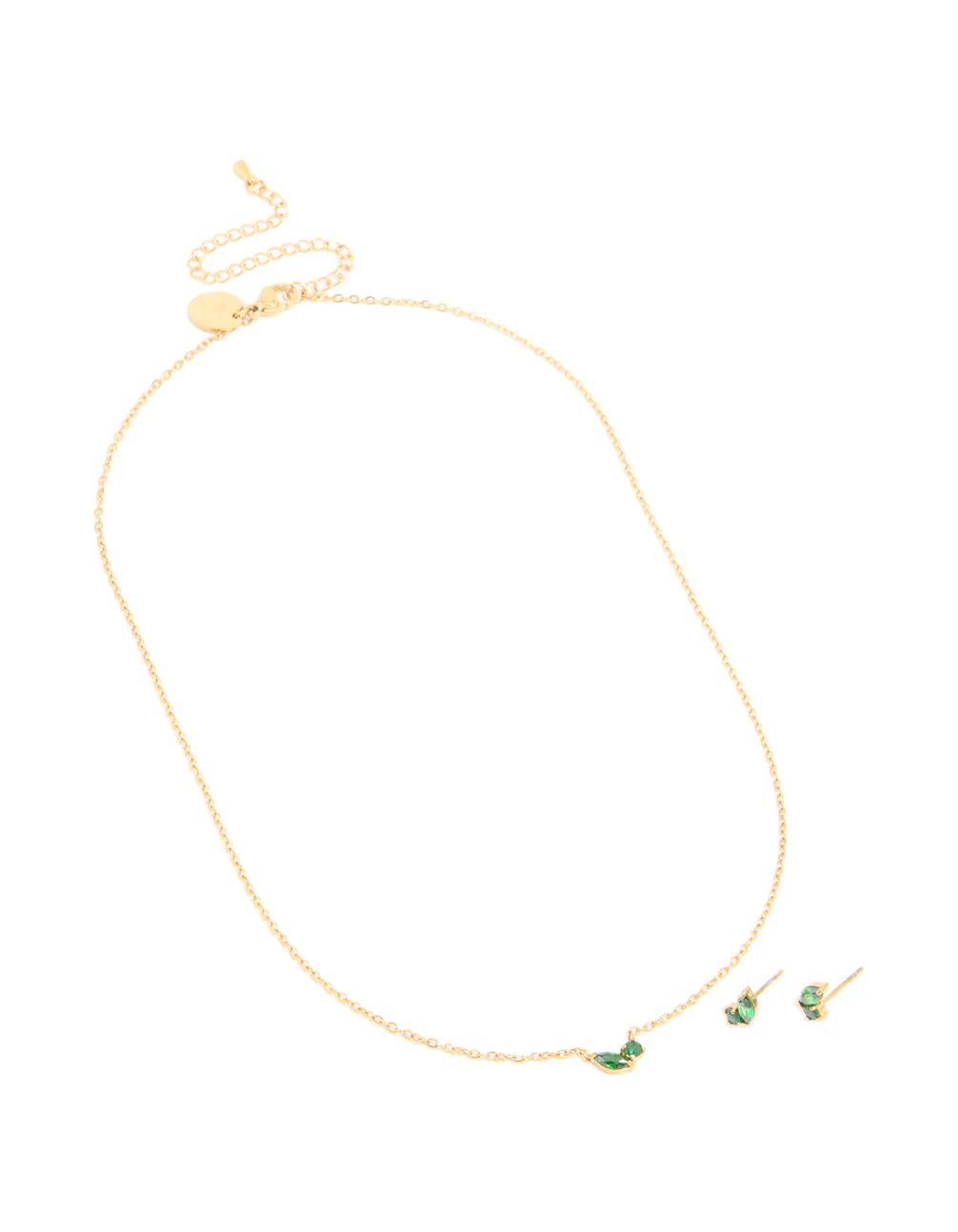 Waterproof Gold Plated Stainless Steel May Green Cubic Zirconia Birthstone Necklace & Earrings Set - Image 2