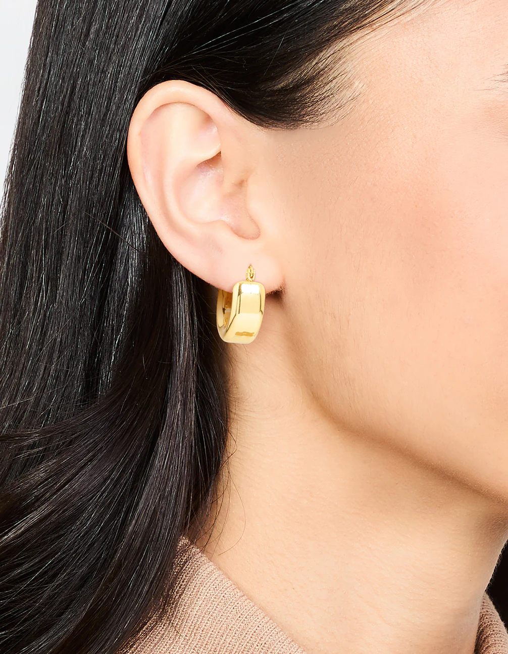 Waterproof Gold Plated Stainless Steel Mid Bubble Hoop Earrings - Image 2