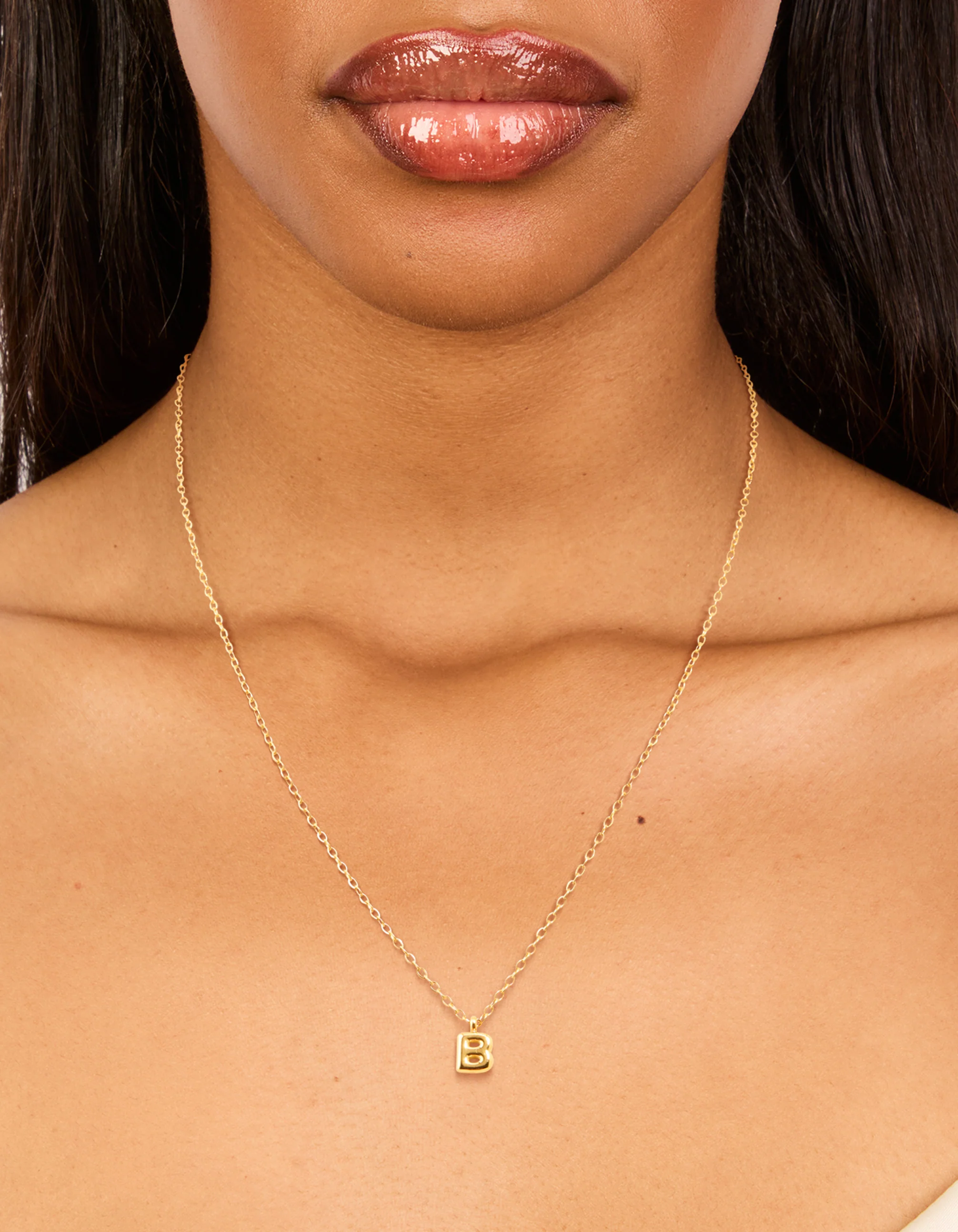 Waterproof Gold Plated Stainless Steel Mini Bubble Letter B Necklace - Image 2