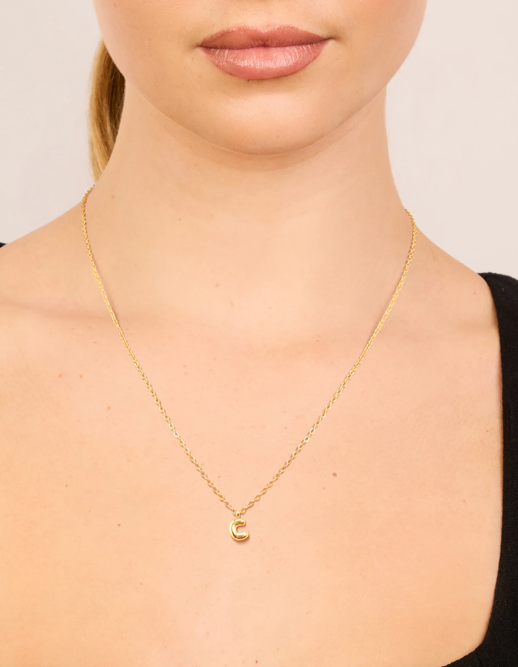 Waterproof Gold Plated Stainless Steel Mini Bubble Letter C Necklace - Image 2