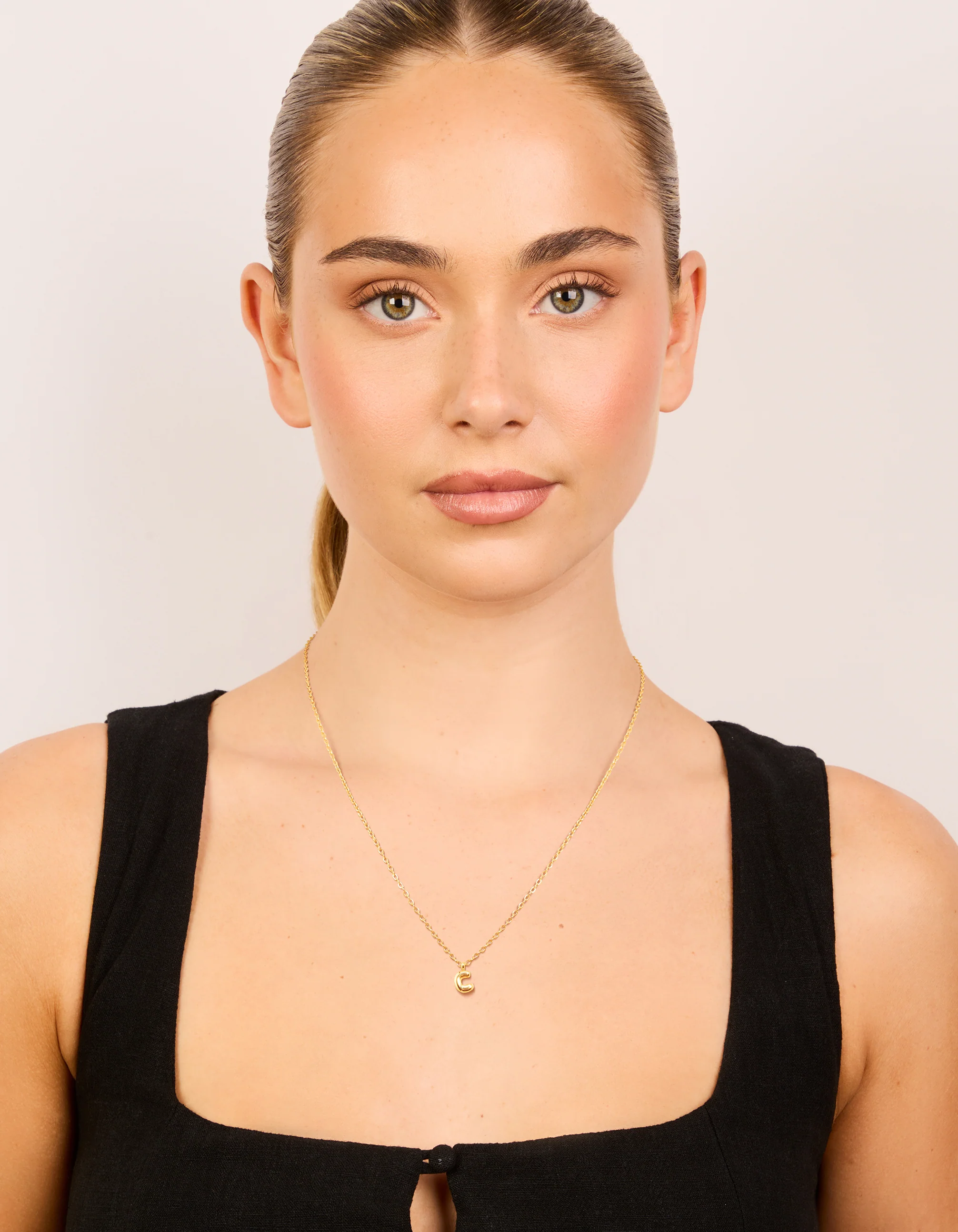 Waterproof Gold Plated Stainless Steel Mini Bubble Letter C Necklace - Image 3