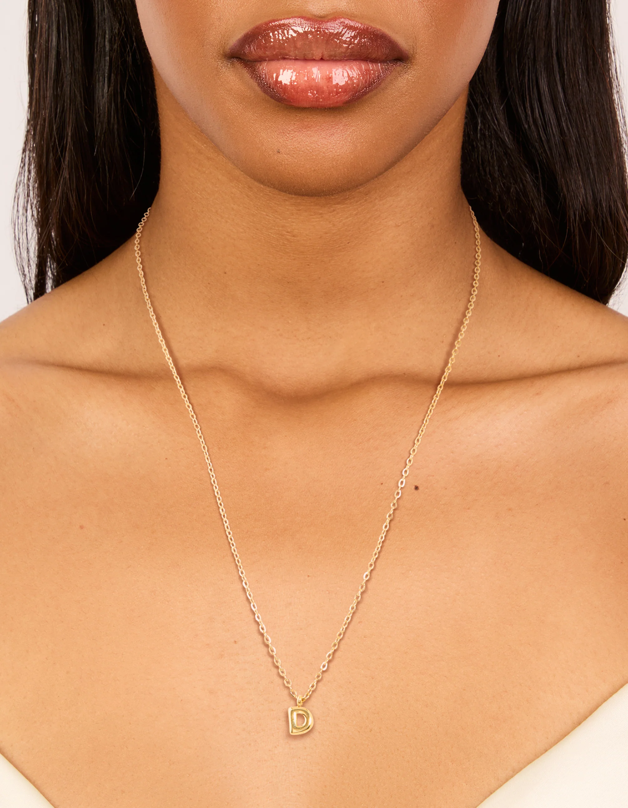 Waterproof Gold Plated Stainless Steel Mini Bubble Letter D Necklace - Image 2