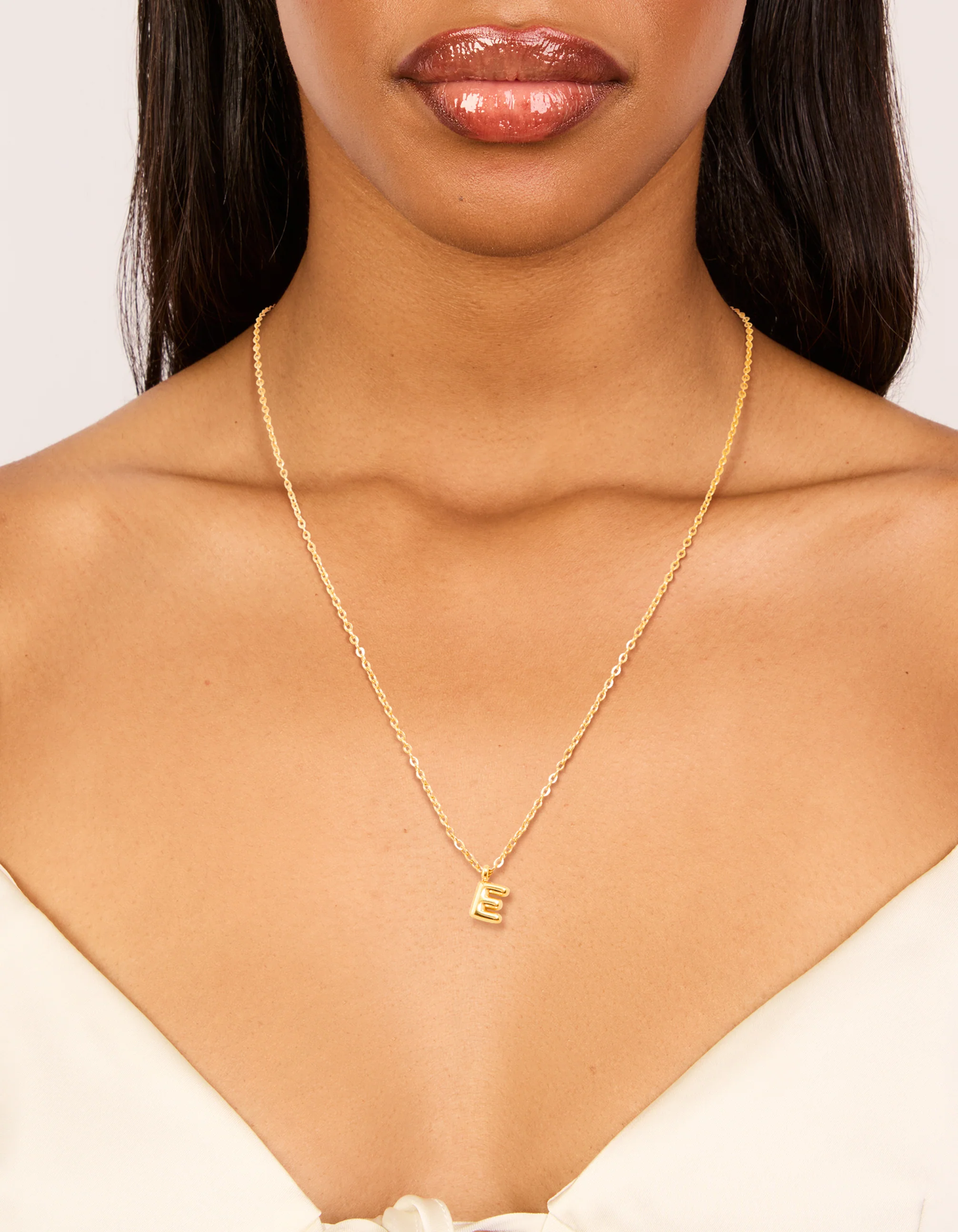 Waterproof Gold Plated Stainless Steel Mini Bubble Letter E Necklace - Image 2