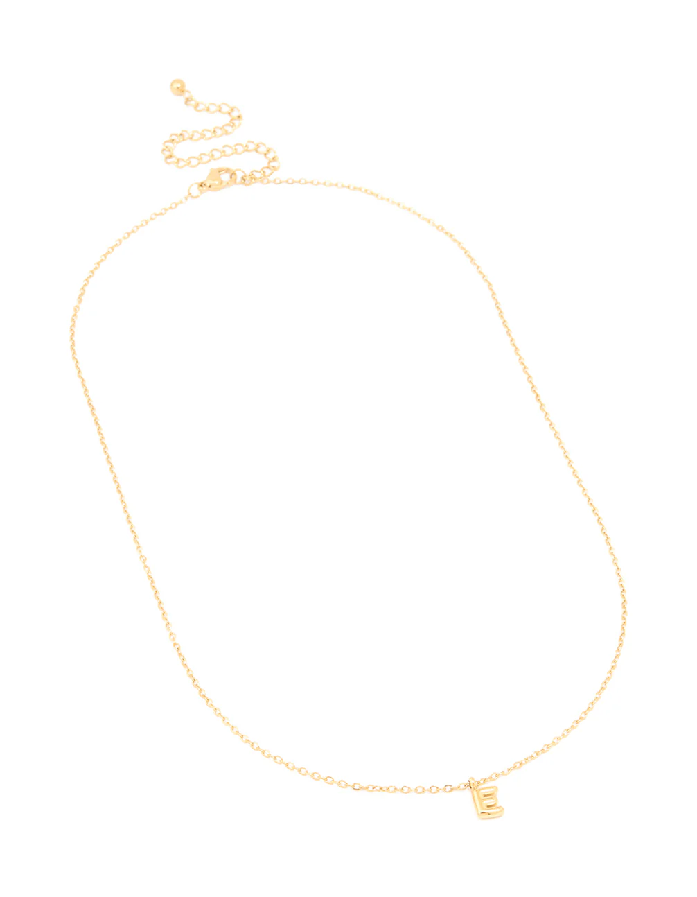 Waterproof Gold Plated Stainless Steel Mini Bubble Letter E Necklace - Image 4