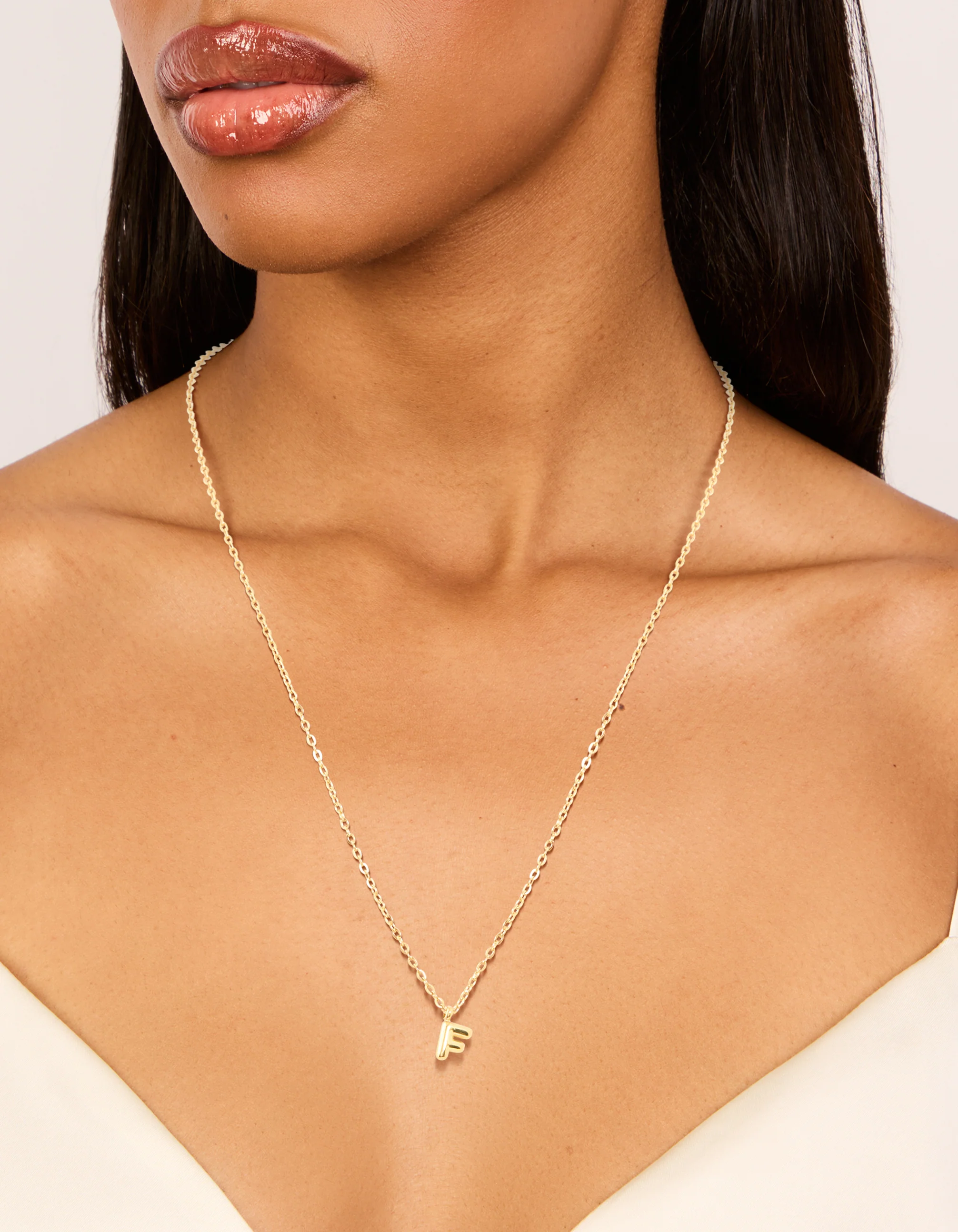 Waterproof Gold Plated Stainless Steel Mini Bubble Letter F Necklace - Image 2