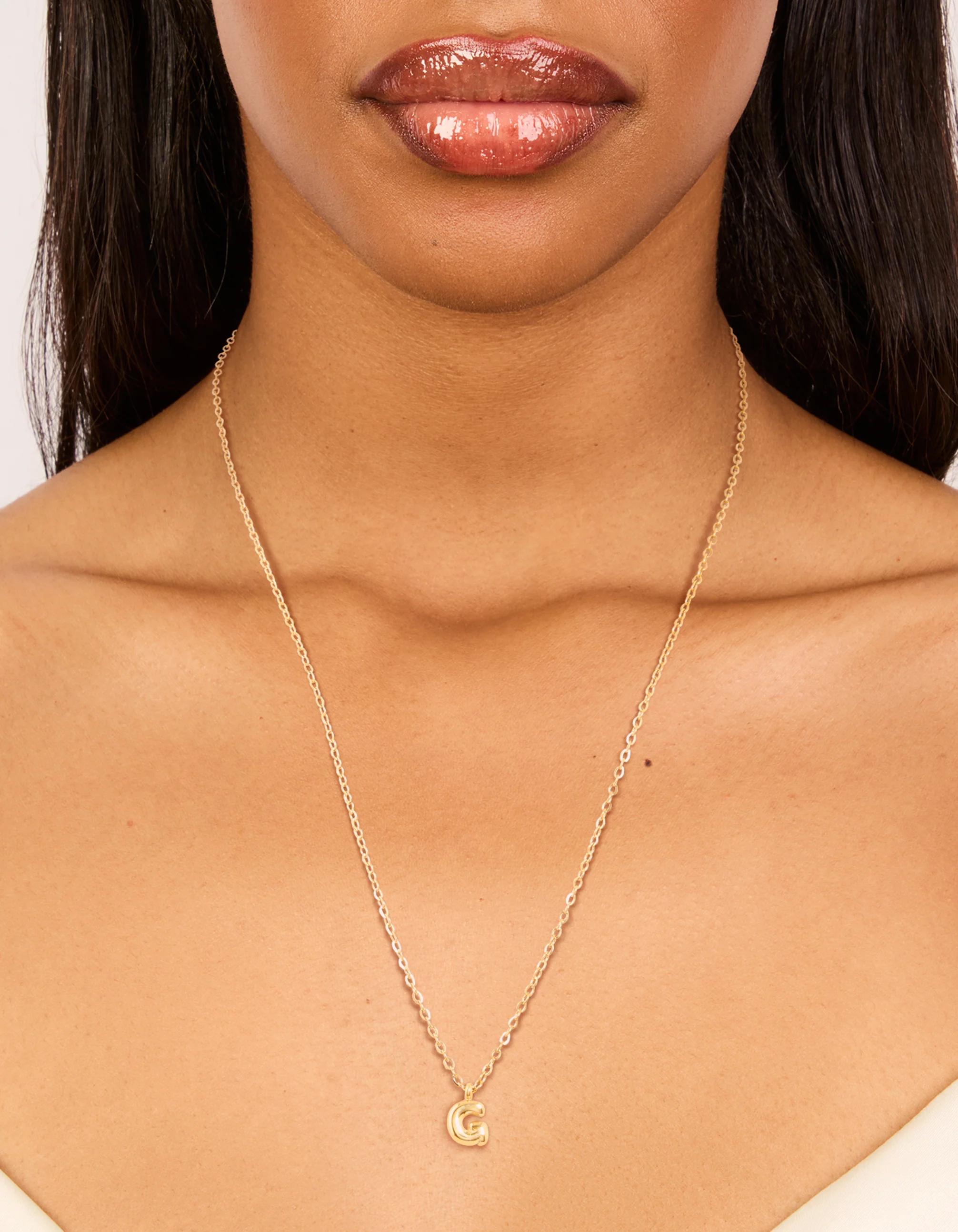 Waterproof Gold Plated Stainless Steel Mini Bubble Letter G Necklace - Image 2