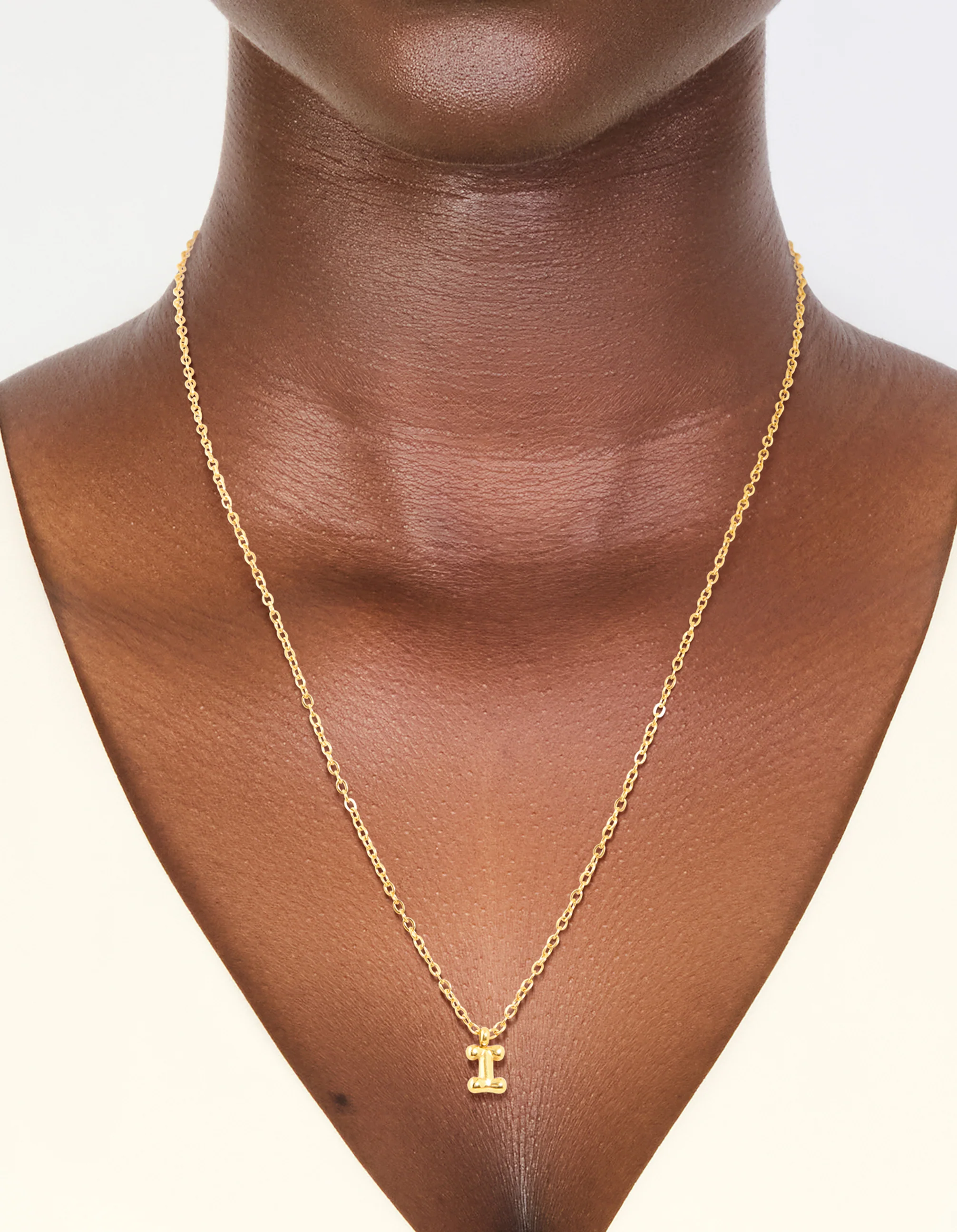 Waterproof Gold Plated Stainless Steel Mini Bubble Letter I Necklace - Image 2
