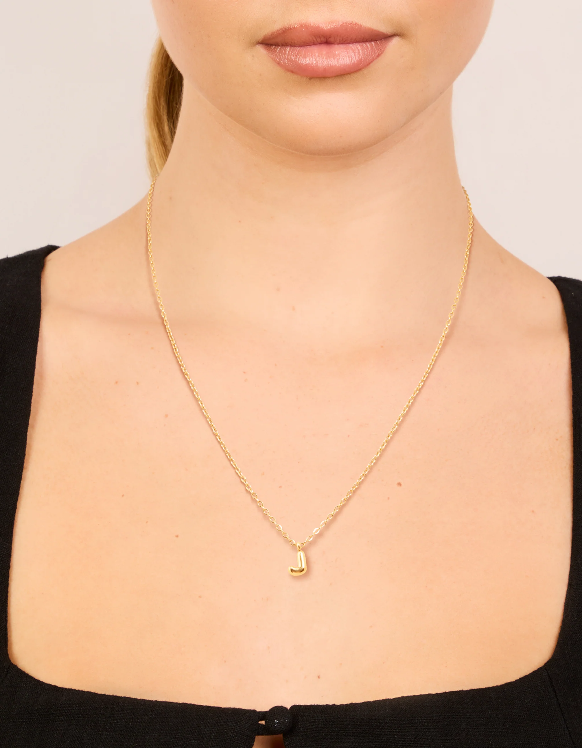 Waterproof Gold Plated Stainless Steel Mini Bubble Letter J Necklace - Image 2