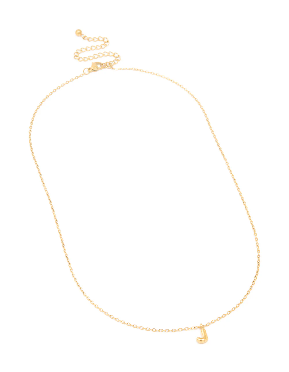 Waterproof Gold Plated Stainless Steel Mini Bubble Letter J Necklace - Image 4