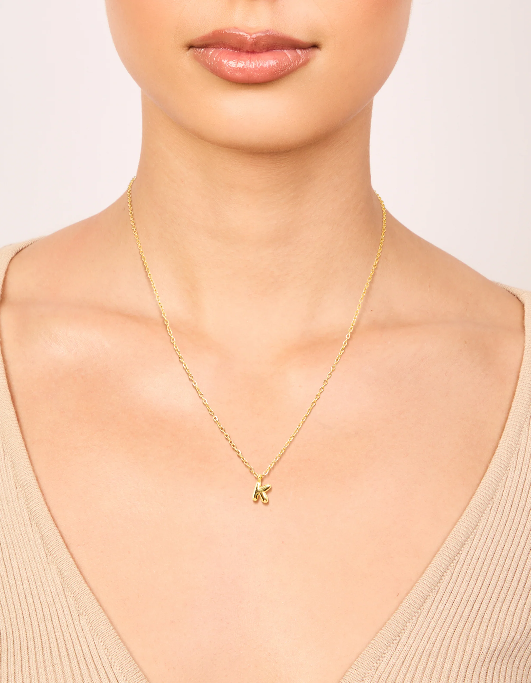 Waterproof Gold Plated Stainless Steel Mini Bubble Letter K Necklace - Image 2