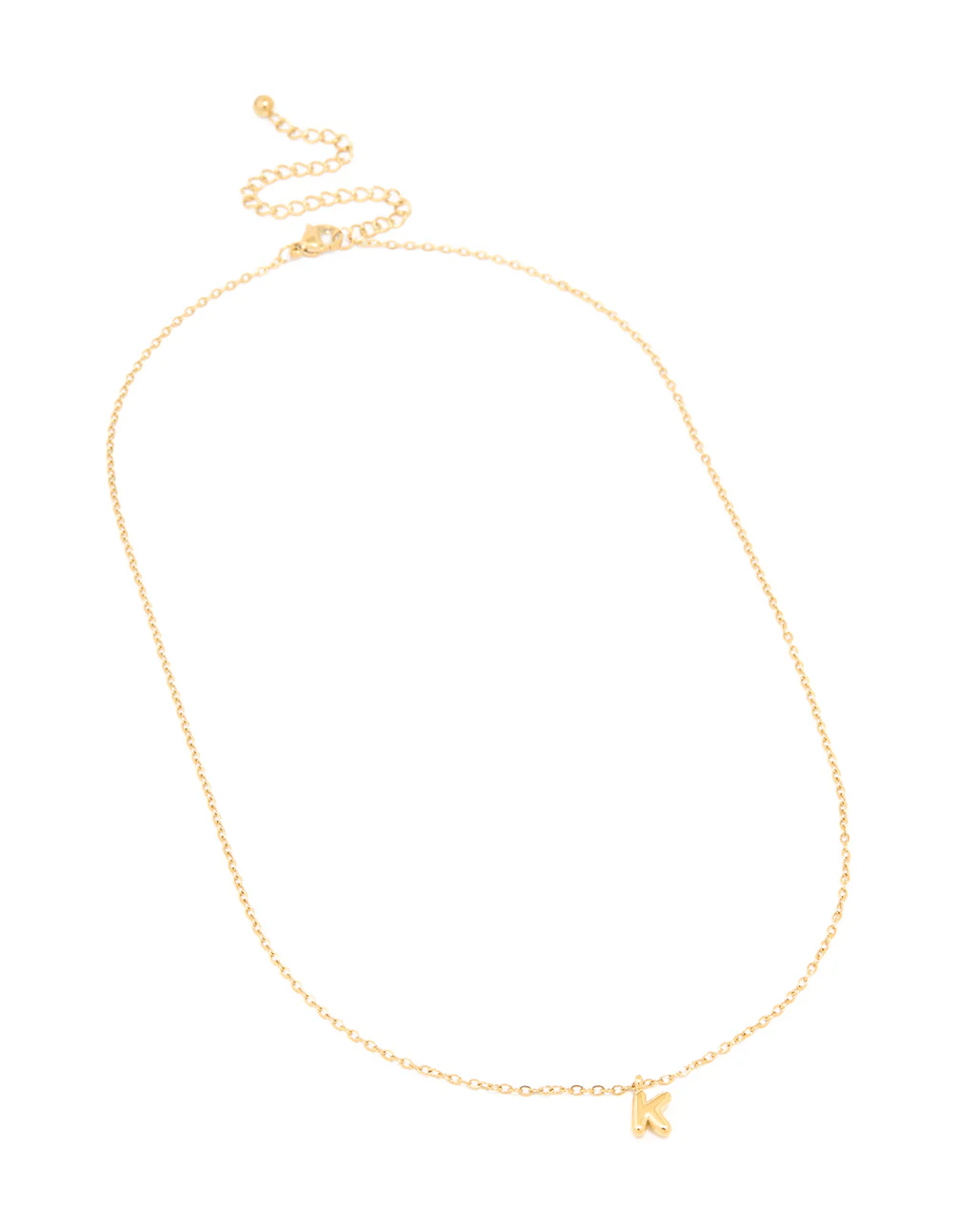 Waterproof Gold Plated Stainless Steel Mini Bubble Letter K Necklace - Image 4