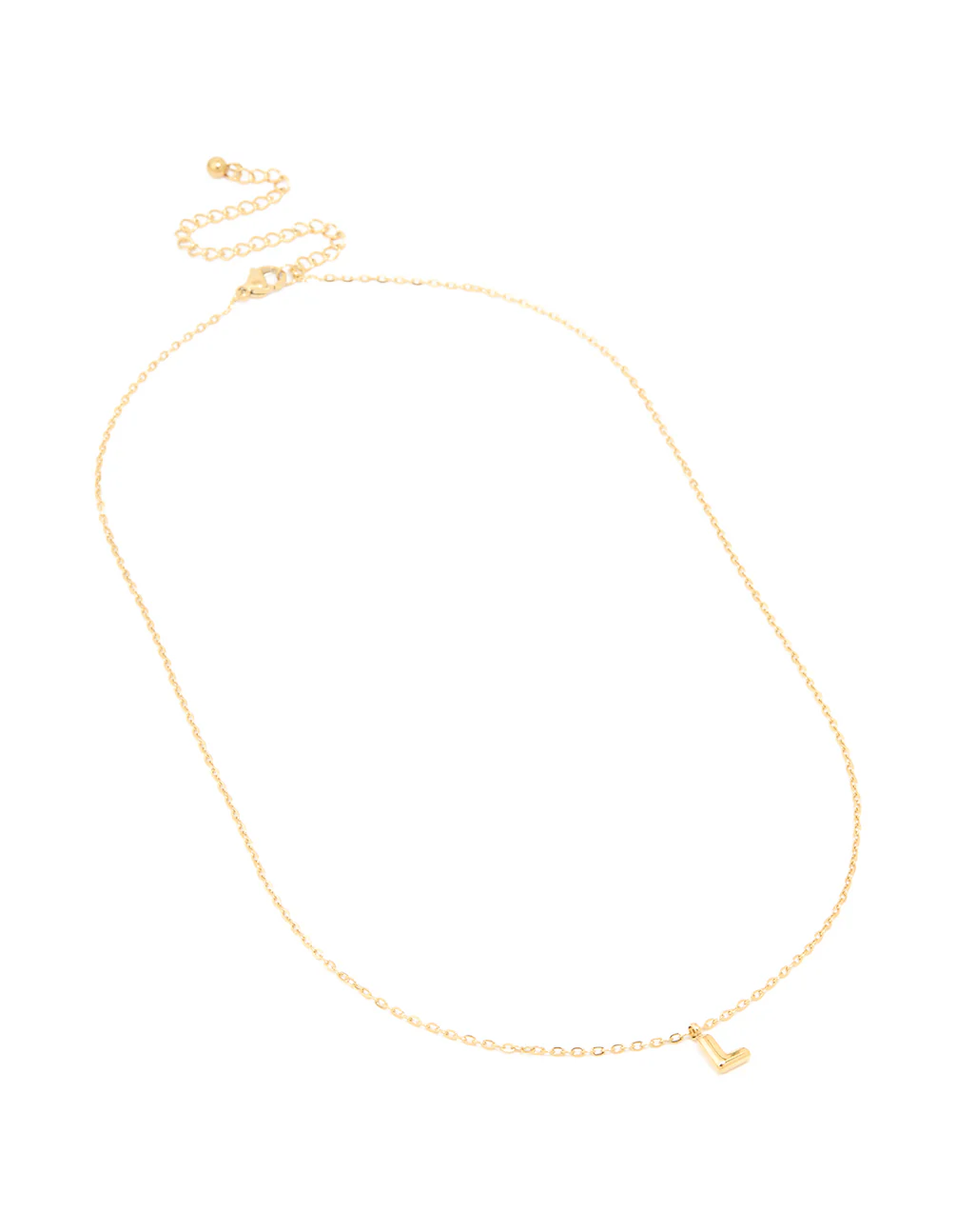 Waterproof Gold Plated Stainless Steel Mini Bubble Letter L Necklace - Image 4
