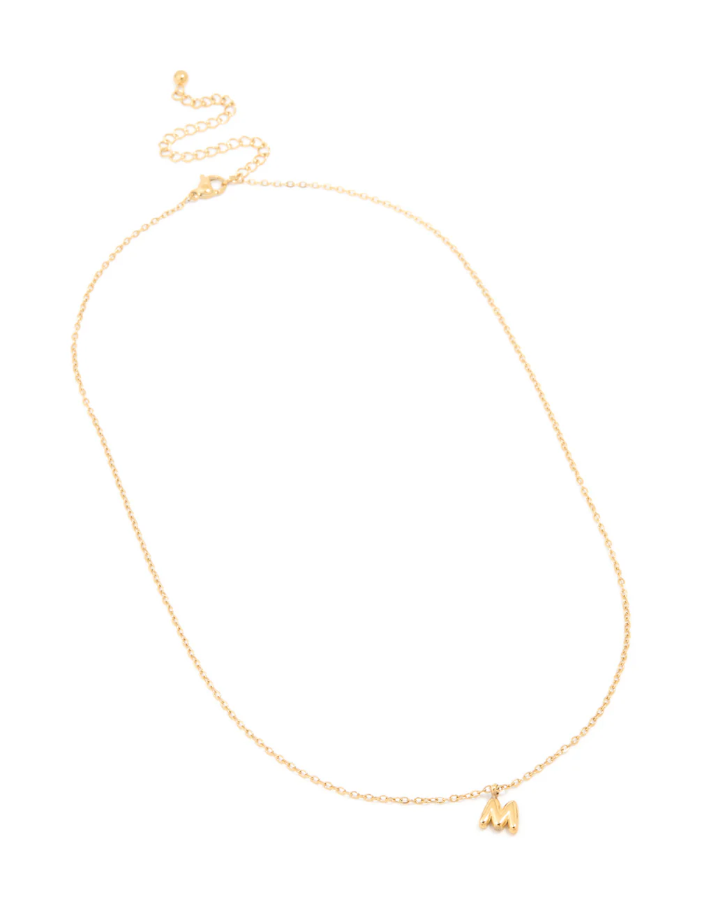 Waterproof Gold Plated Stainless Steel Mini Bubble Letter M Necklace - Image 2