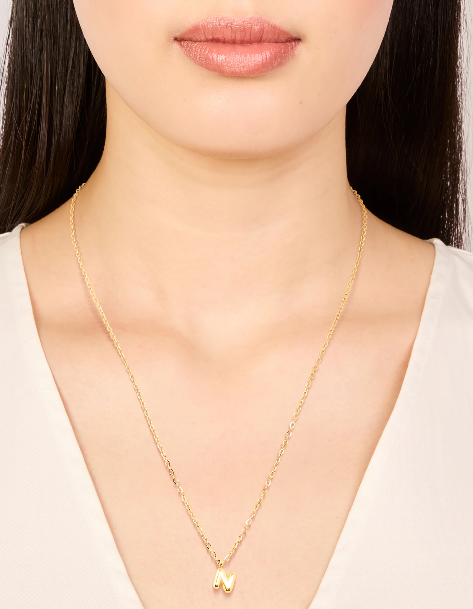 Waterproof Gold Plated Stainless Steel Mini Bubble Letter N Necklace - Image 2