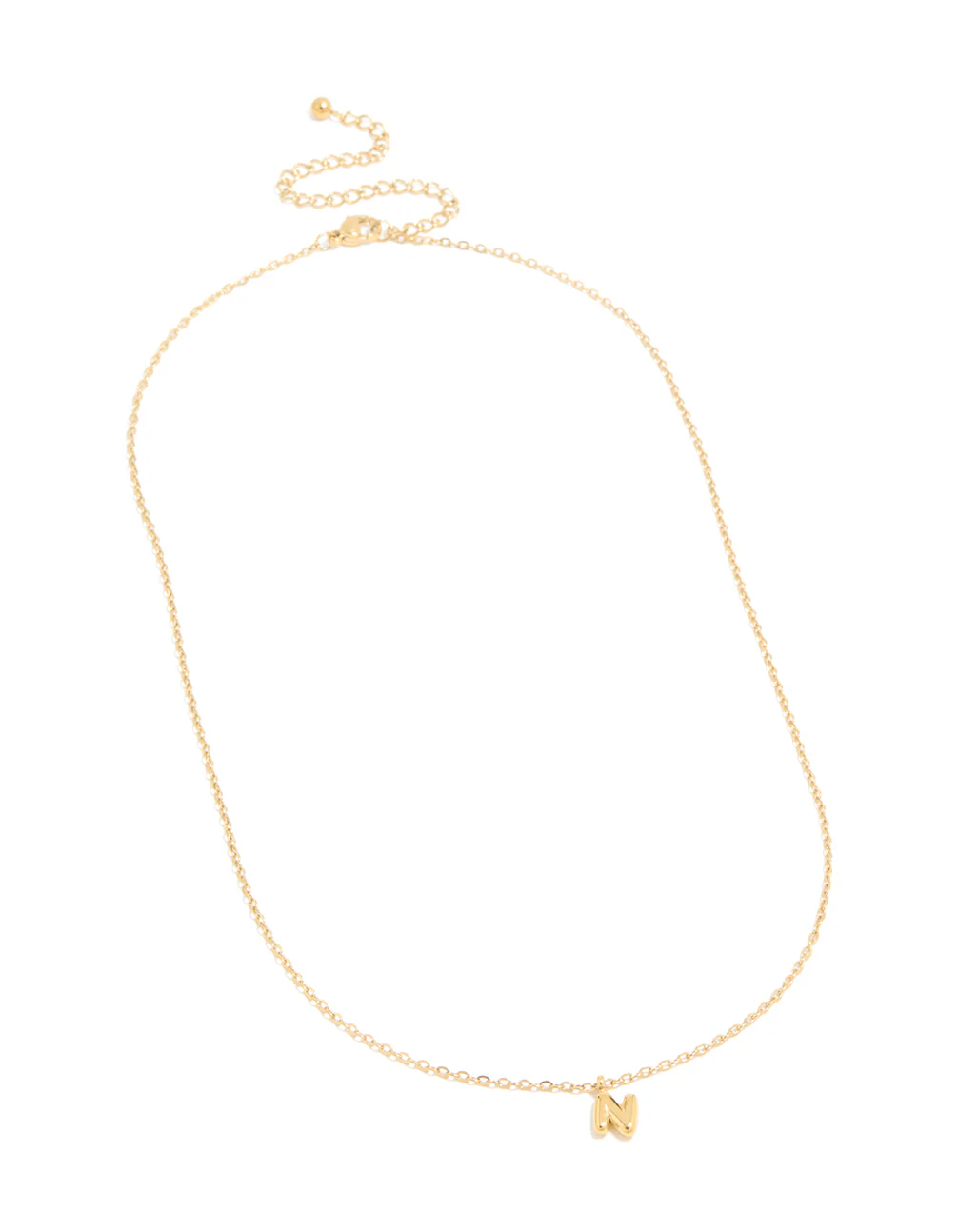 Waterproof Gold Plated Stainless Steel Mini Bubble Letter N Necklace - Image 4