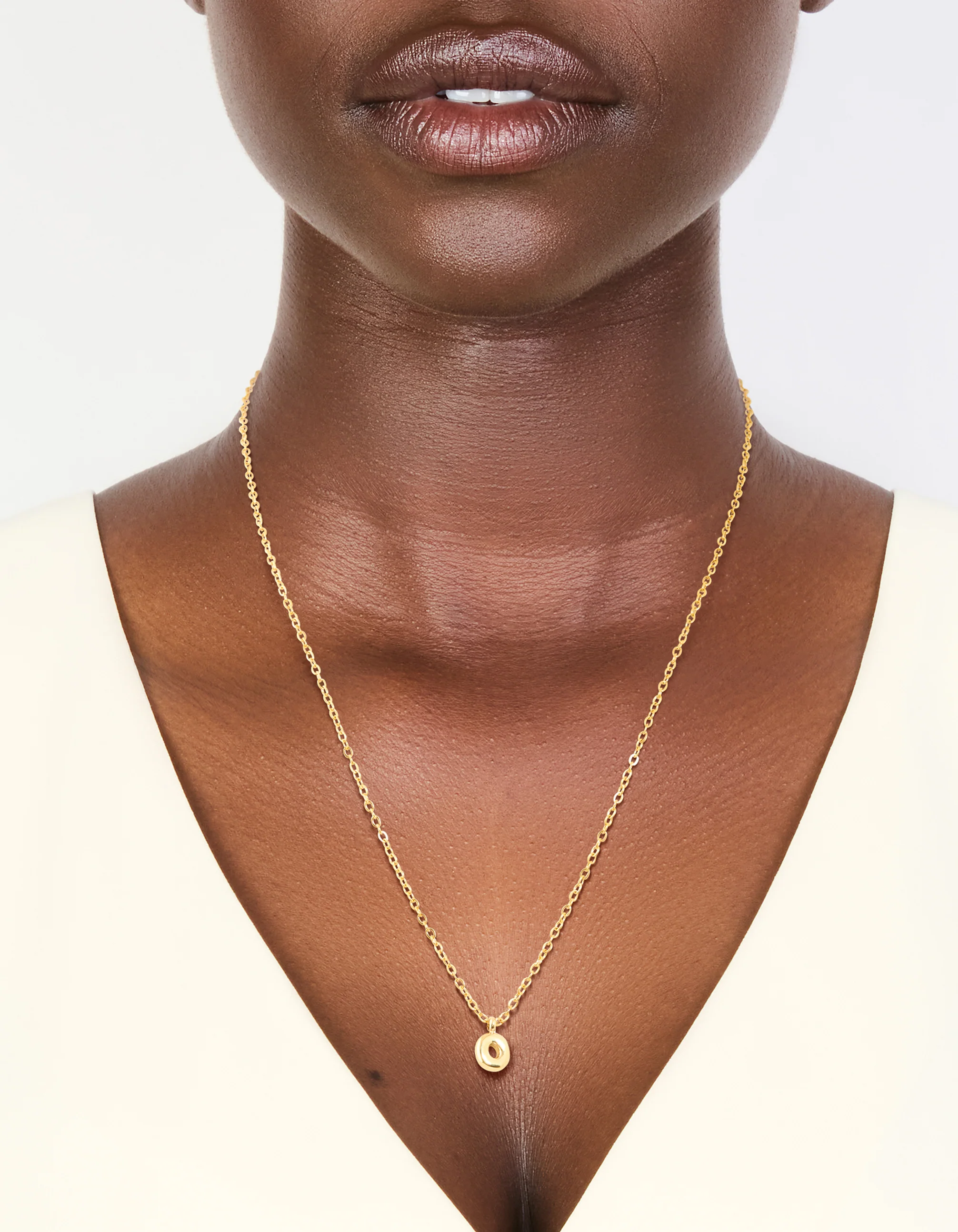 Waterproof Gold Plated Stainless Steel Mini Bubble Letter O Necklace - Image 2