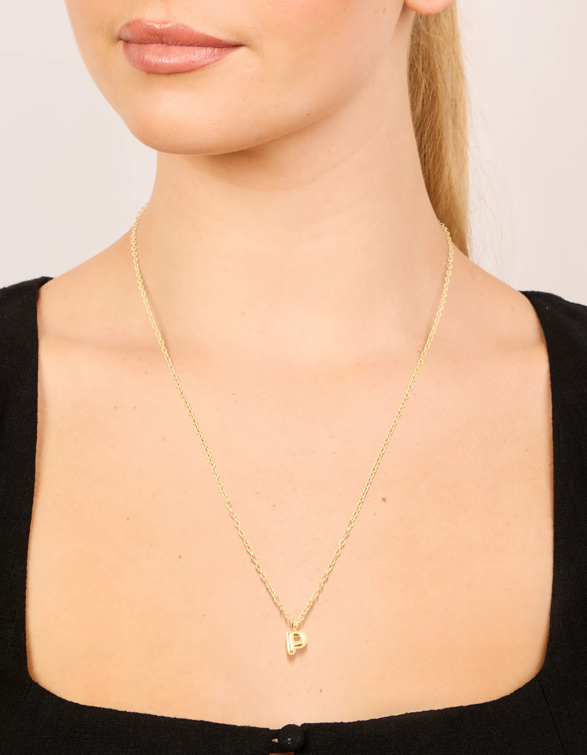 Waterproof Gold Plated Stainless Steel Mini Bubble Letter P Necklace - Image 2