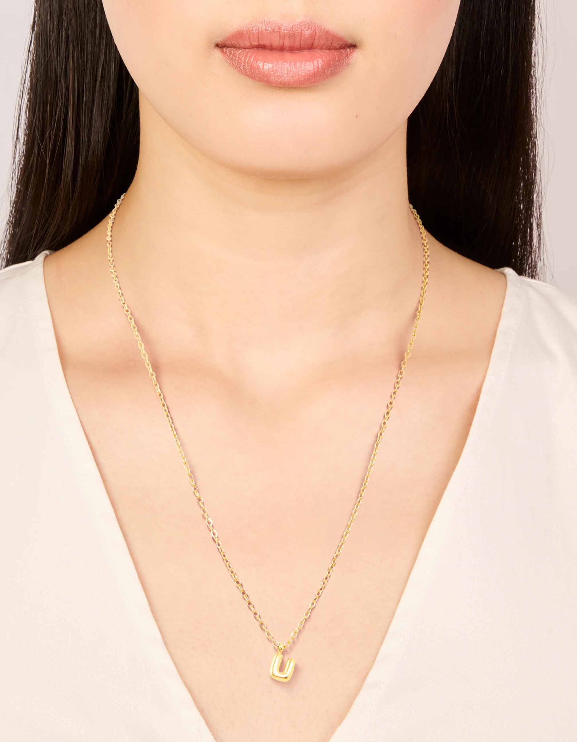 Waterproof Gold Plated Stainless Steel Mini Bubble Letter U Necklace - Image 2