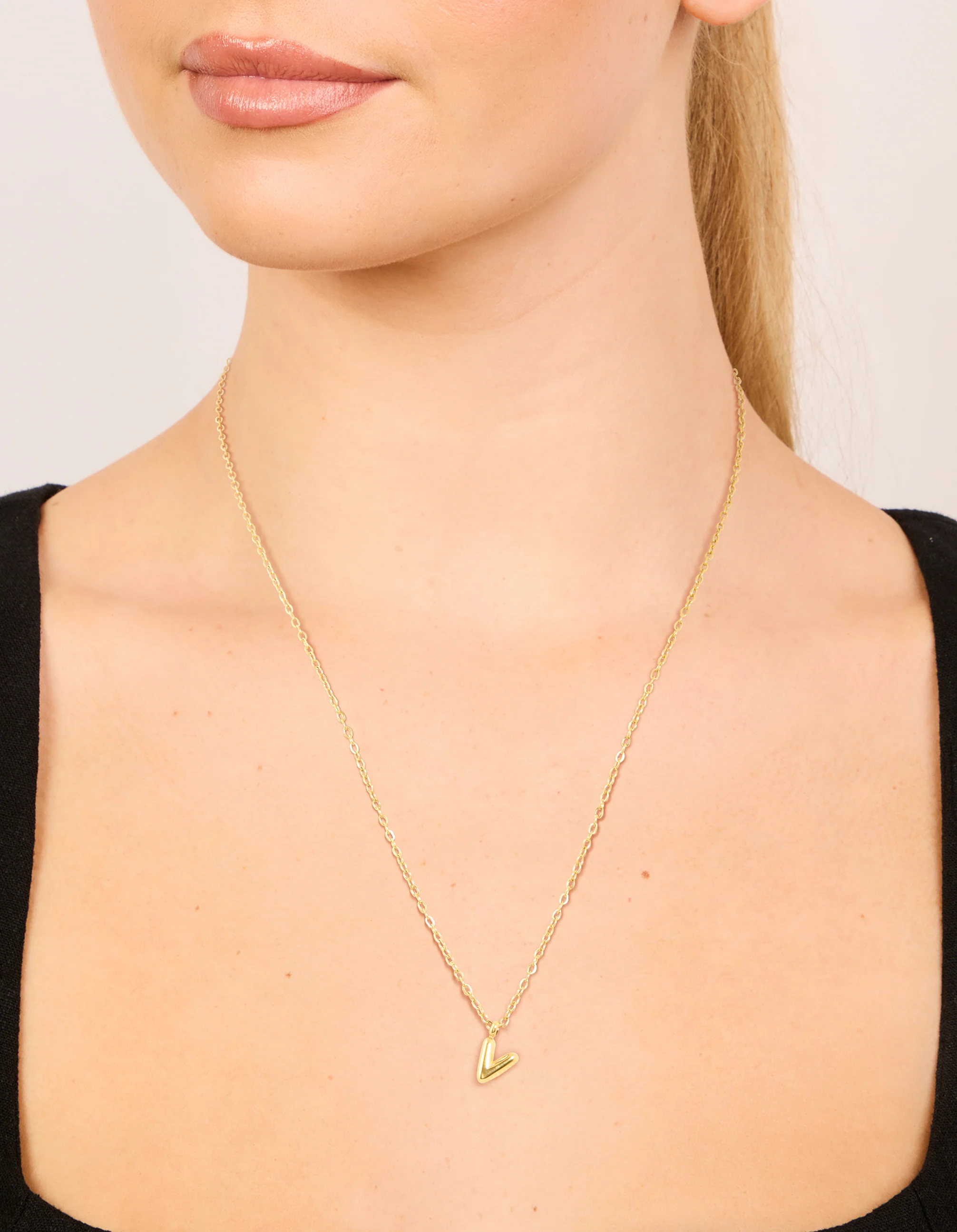 Waterproof Gold Plated Stainless Steel Mini Bubble Letter V Necklace - Image 2