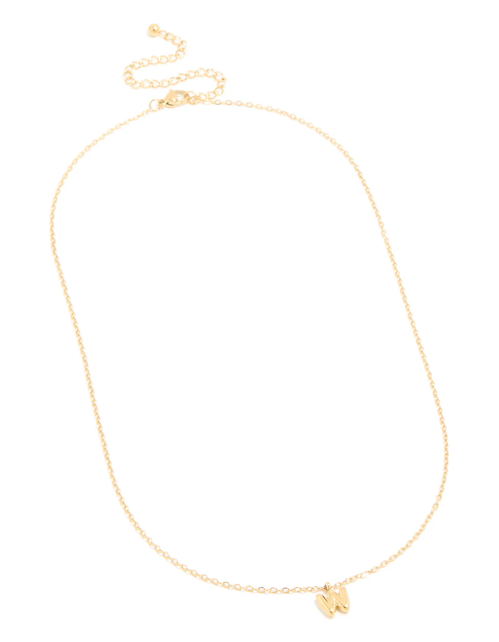 Waterproof Gold Plated Stainless Steel Mini Bubble Letter W Necklace - Image 4