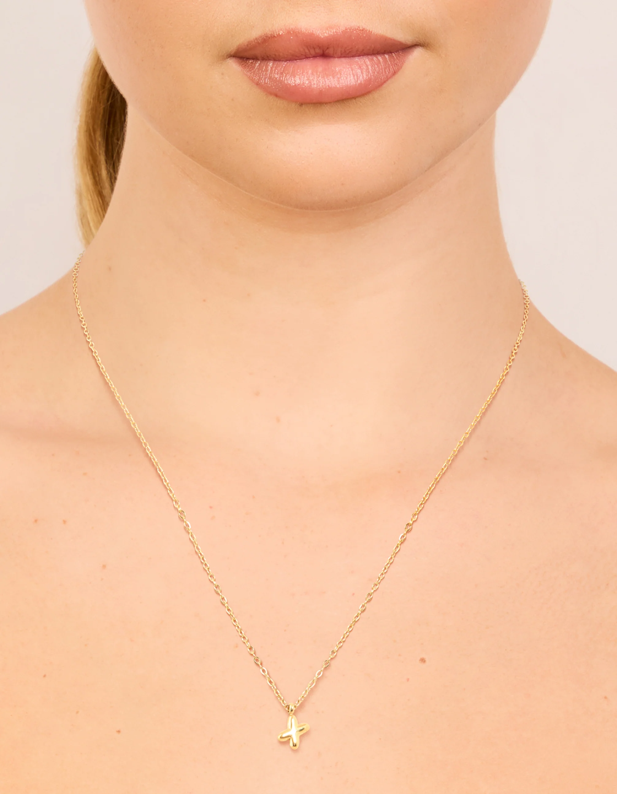 Waterproof Gold Plated Stainless Steel Mini Bubble Letter X Necklace - Image 2