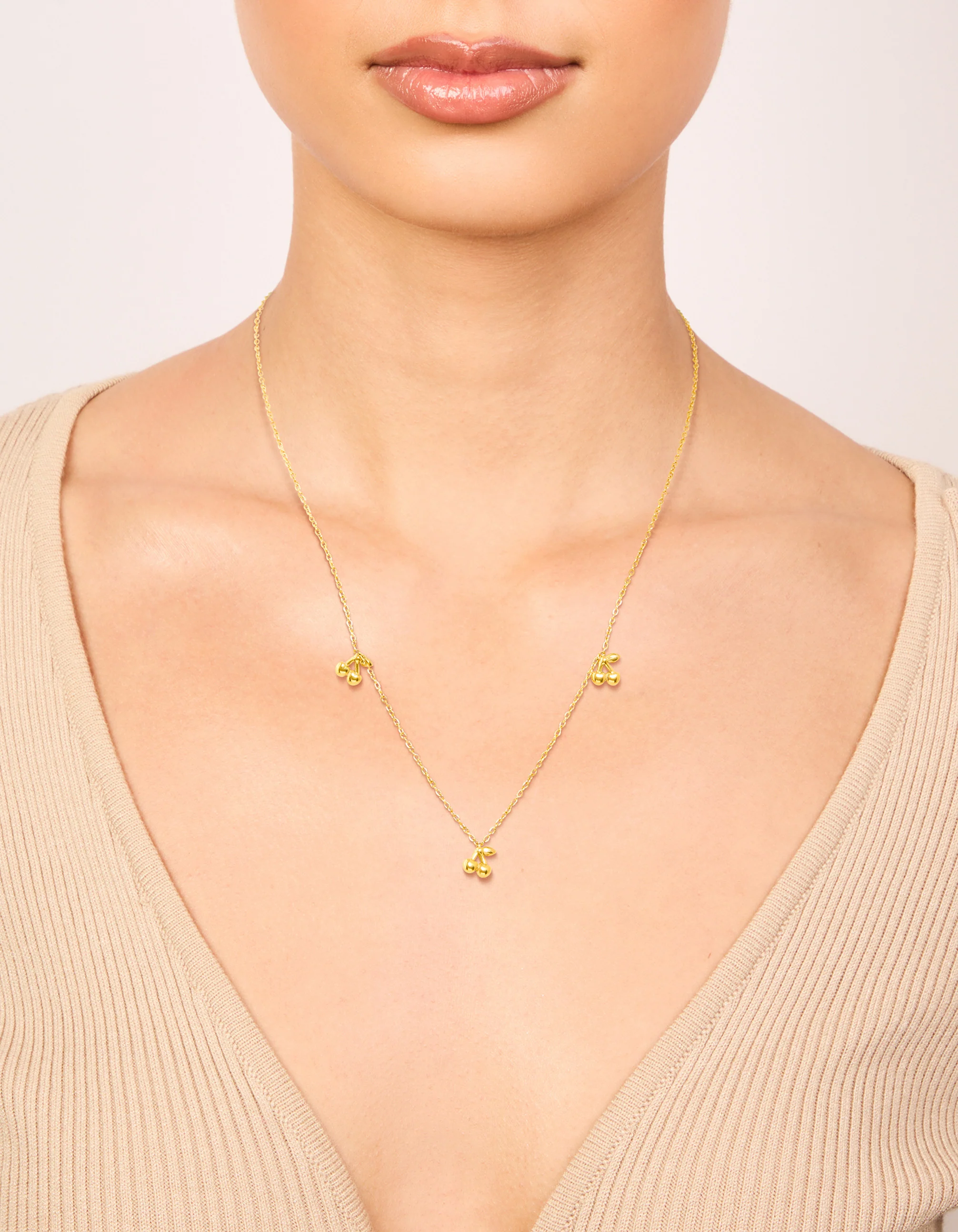 Waterproof Gold Plated Stainless Steel Mini Cherry Charms Necklace - Image 2