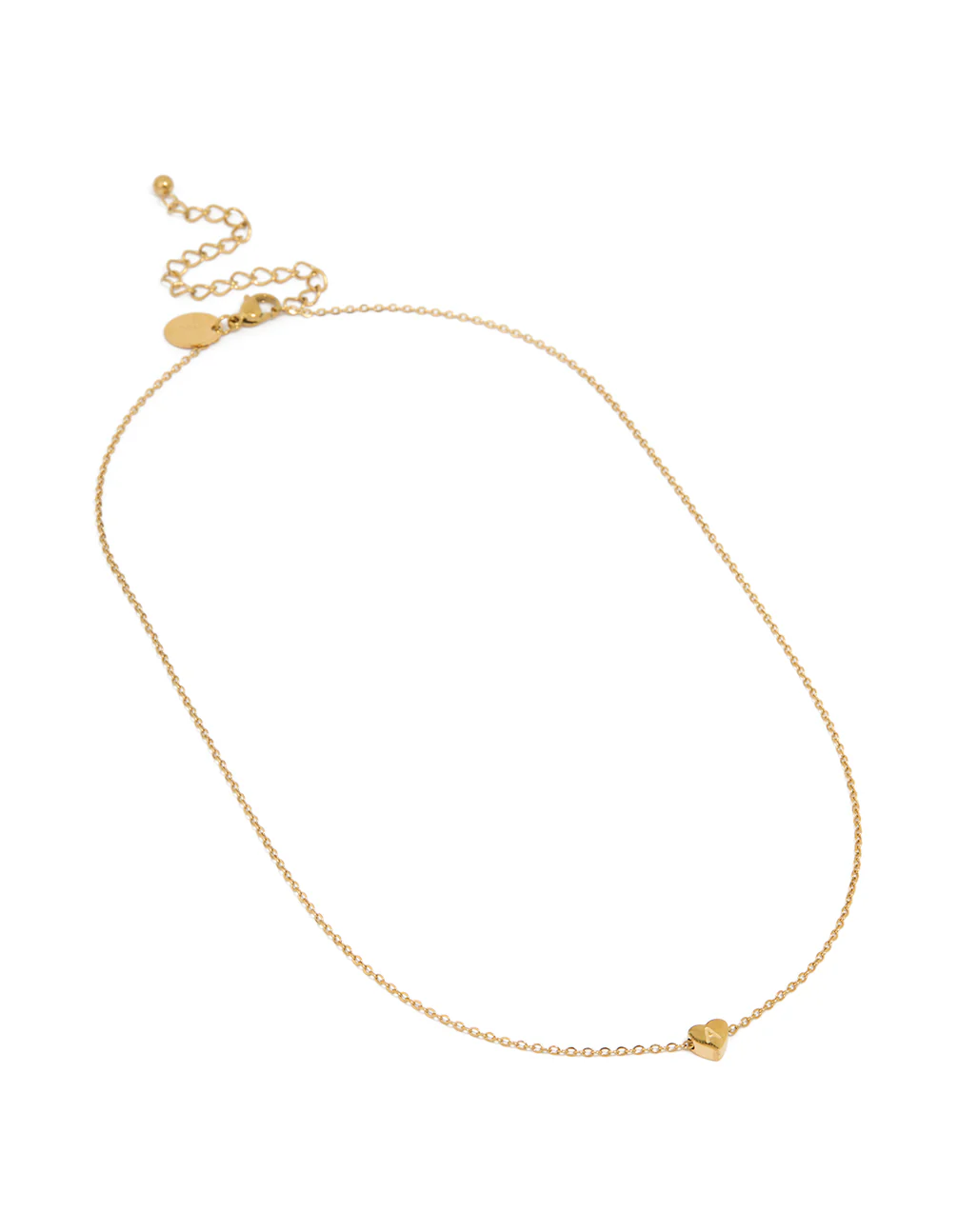 Waterproof Gold Plated Stainless Steel Mini Heart Letter A Necklace - Image 2