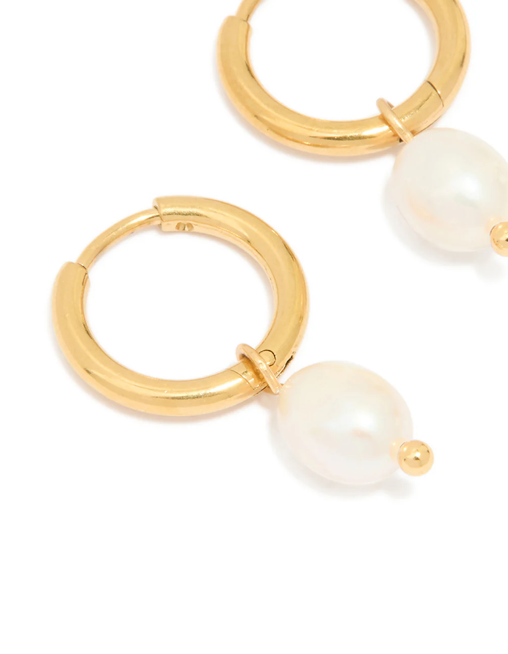 Waterproof Gold Plated Stainless Steel Mini Pearl Drop Huggie Earrings - Image 4