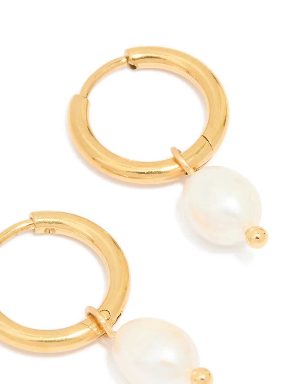 Waterproof Gold Plated Stainless Steel Mini Pearl Drop Huggie Earrings - Image 5