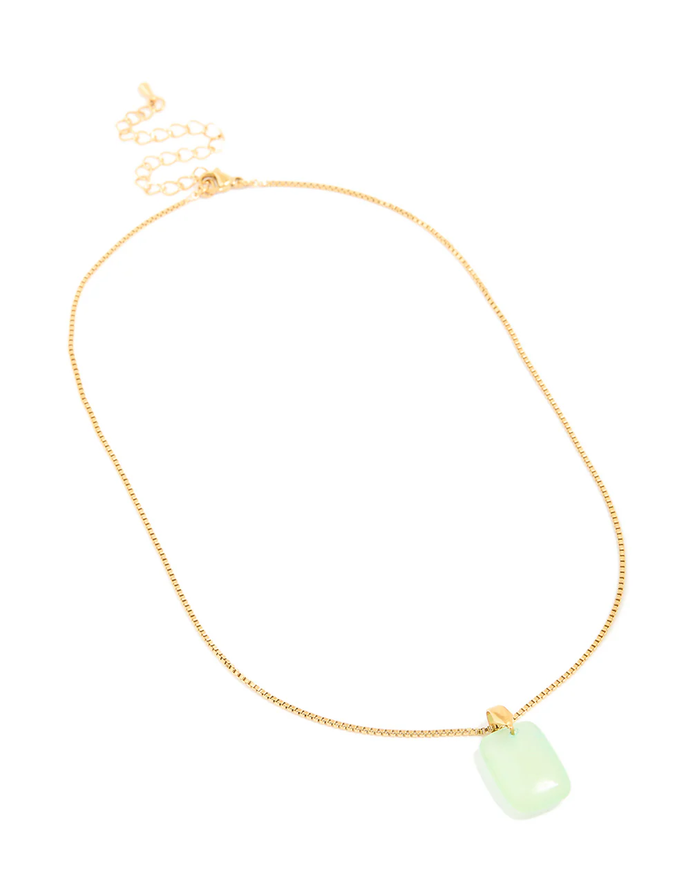 Waterproof Gold Plated Stainless Steel Mint Green Semi Precious Stone Pendant Necklace - Image 2