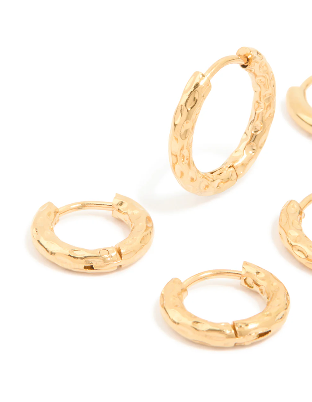 Waterproof Gold Plated Stainless Steel Mixed Detail Huggie Earrings 3-Pack - Image 2