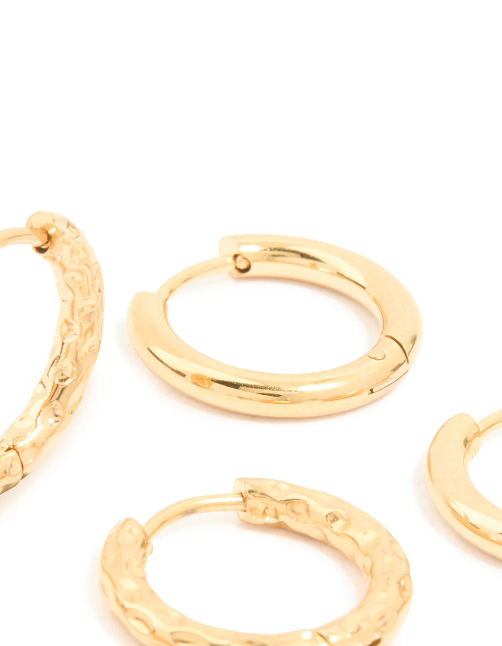 Waterproof Gold Plated Stainless Steel Mixed Detail Huggie Earrings 3-Pack - Image 3