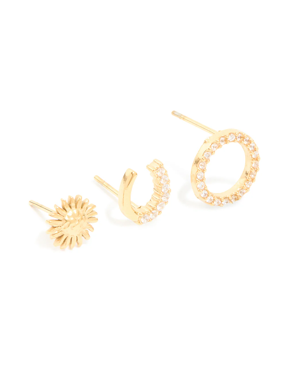 Waterproof Gold Plated Stainless Steel Mixed Motif Stud Earrings 3-Pack - Image 2
