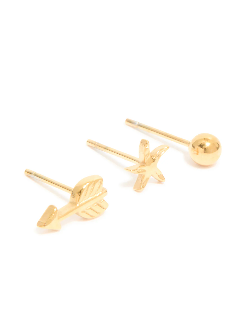 Waterproof Gold Plated Stainless Steel Mixed Motif Stud Earrings 3-Pack - Image 3