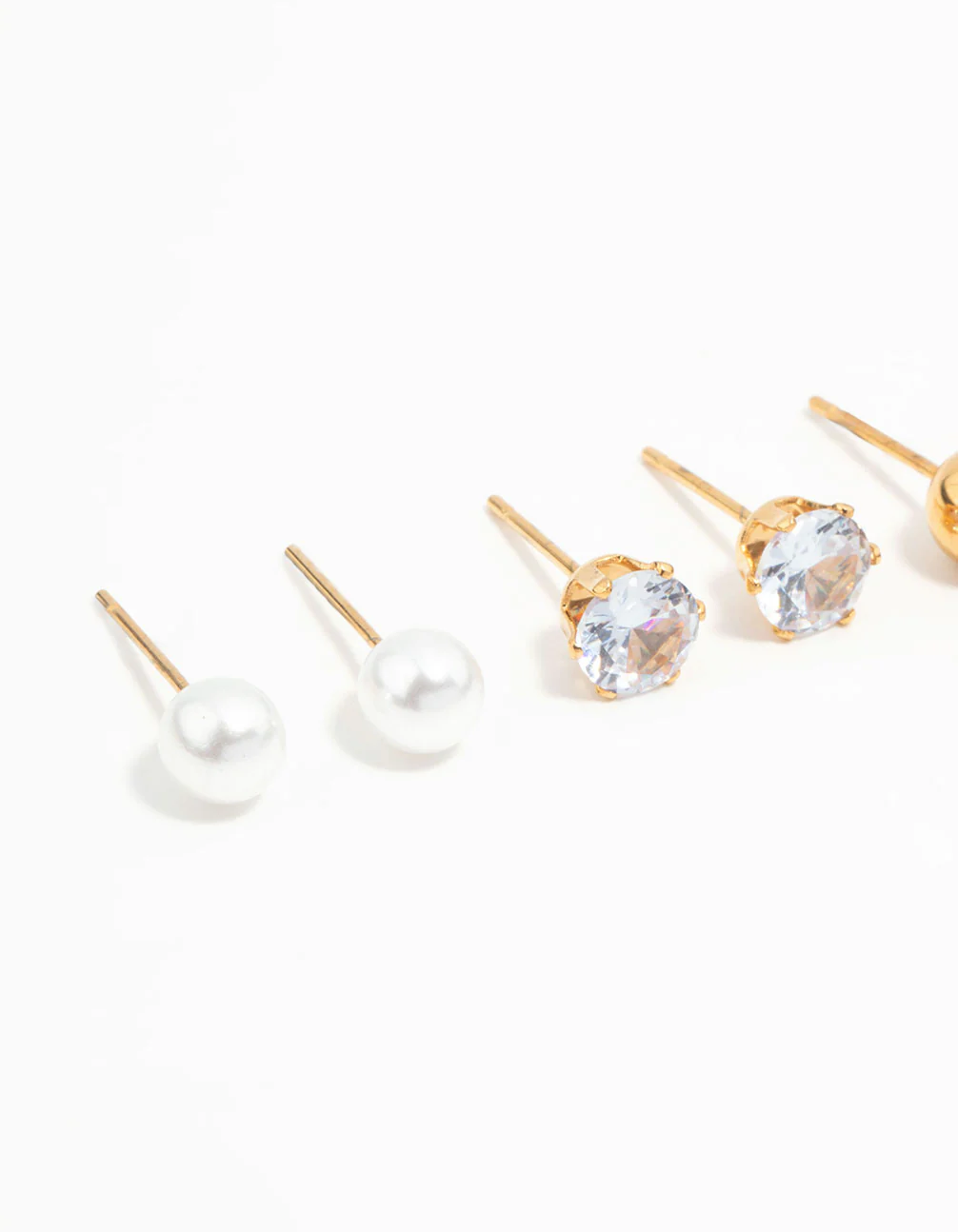 Waterproof Gold Plated Stainless Steel Mixed Stud Earrings 3-Pack - Image 2