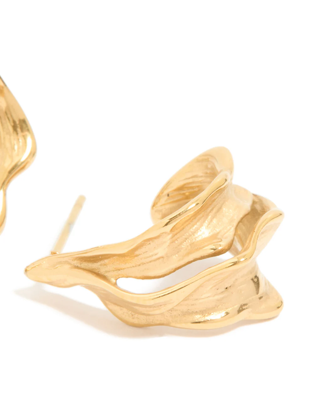Waterproof Gold Plated Stainless Steel Molten Effect Hoop Earrings - Image 3