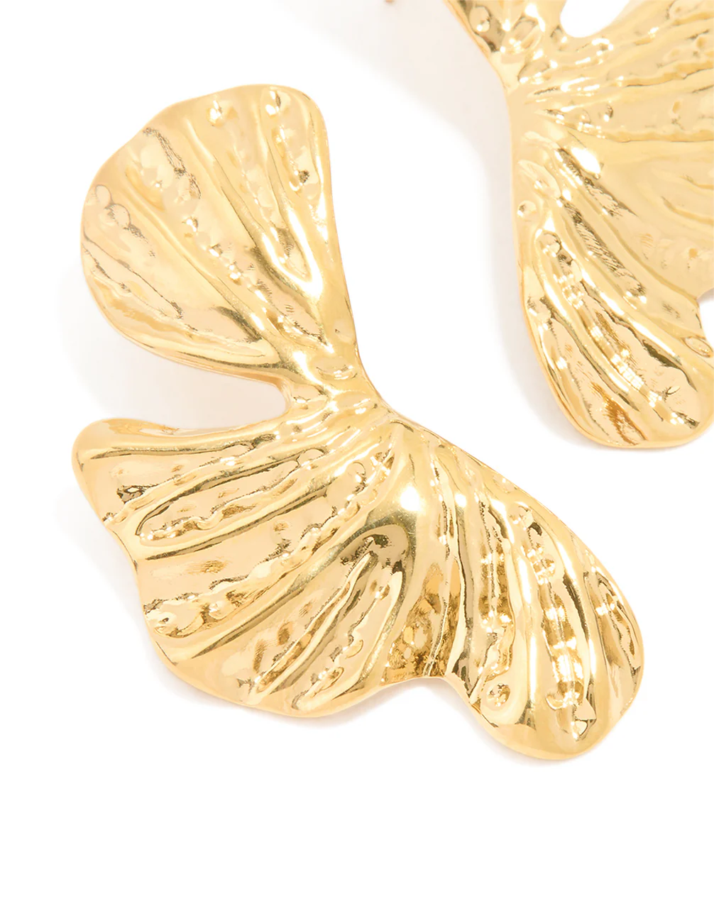 Waterproof Gold Plated Stainless Steel Molten Floral Stud Earrings - Image 2
