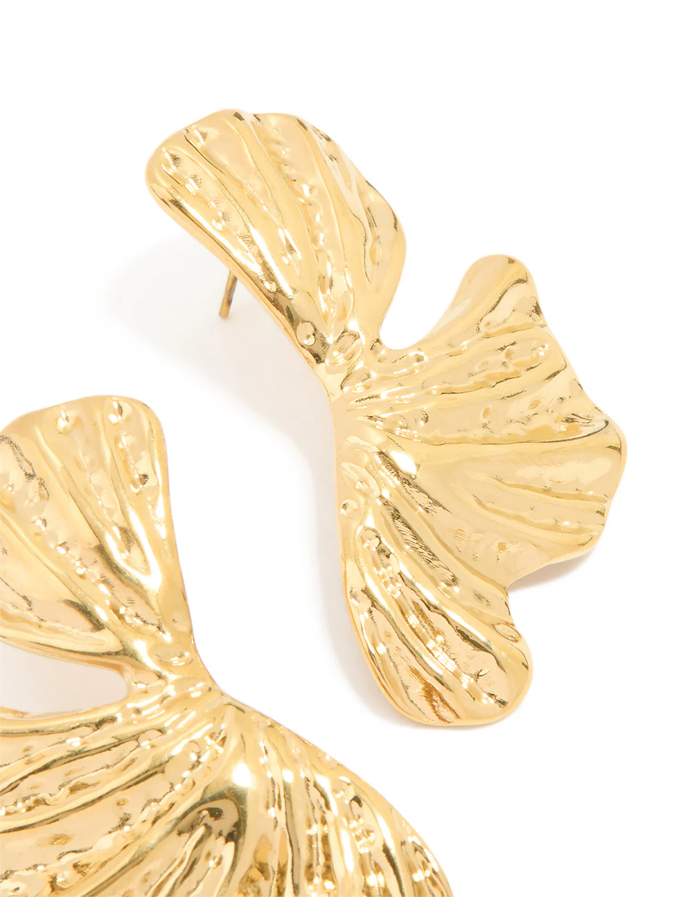 Waterproof Gold Plated Stainless Steel Molten Floral Stud Earrings - Image 3