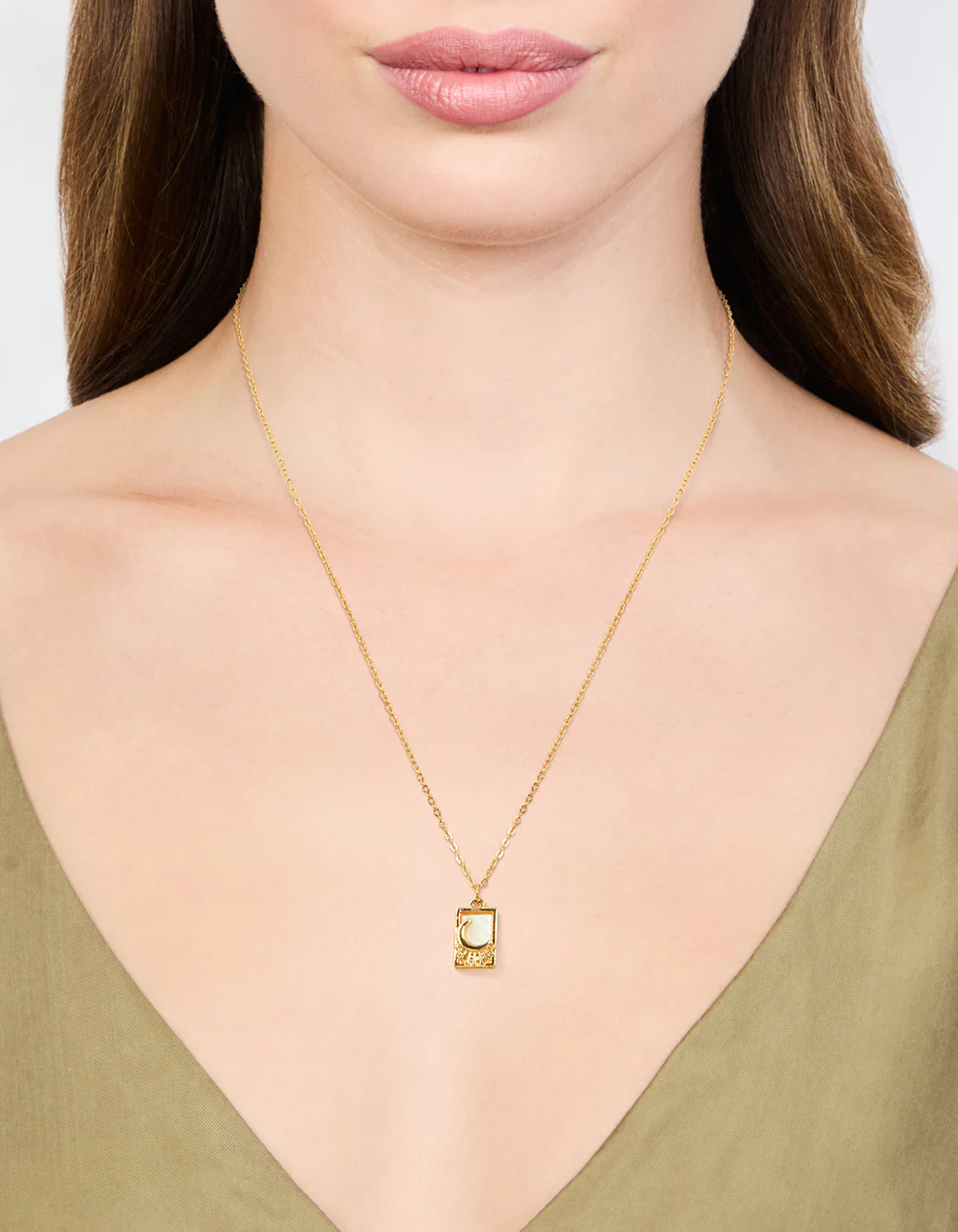 Waterproof Gold Plated Stainless Steel Moon Pendant Necklace - Image 2