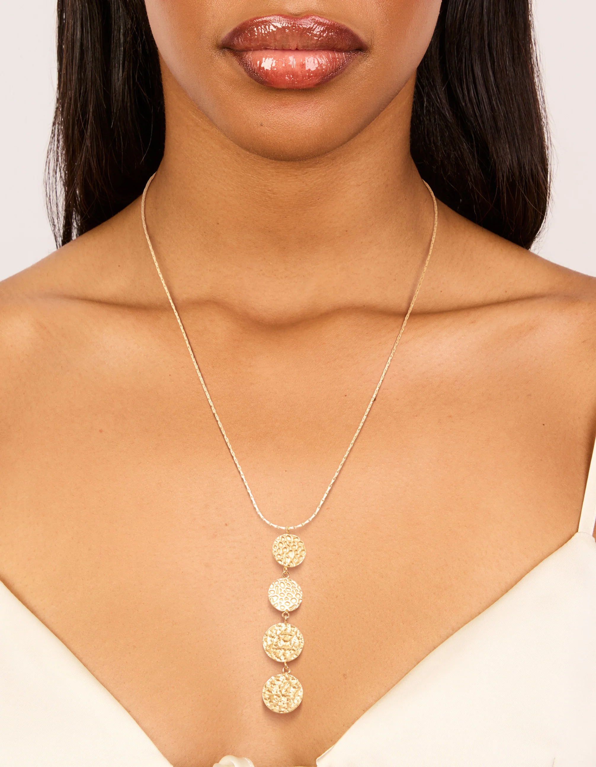 Waterproof Gold Plated Stainless Steel Multiple Dimple Discs Necklace - Image 2