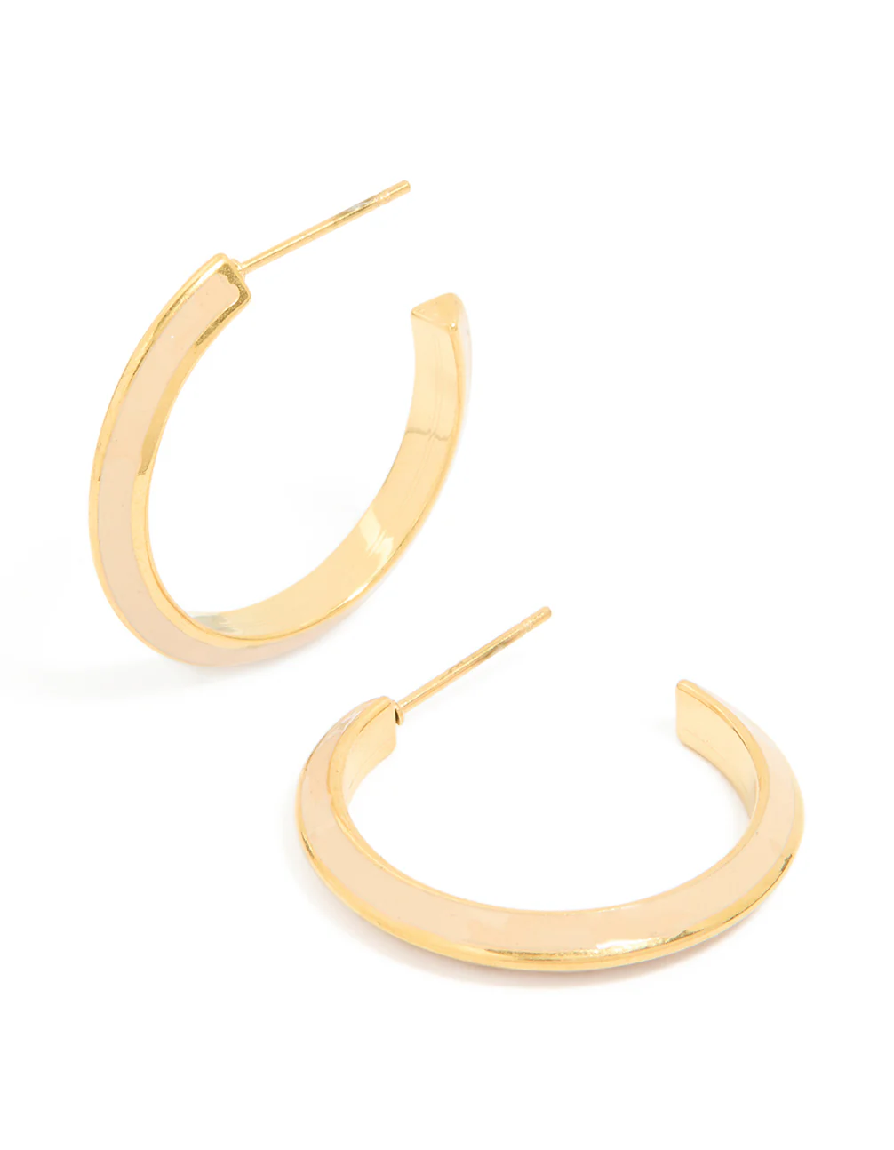 Waterproof Gold Plated Stainless Steel Neutral Toned Enamel Hoop Earrings - Image 2