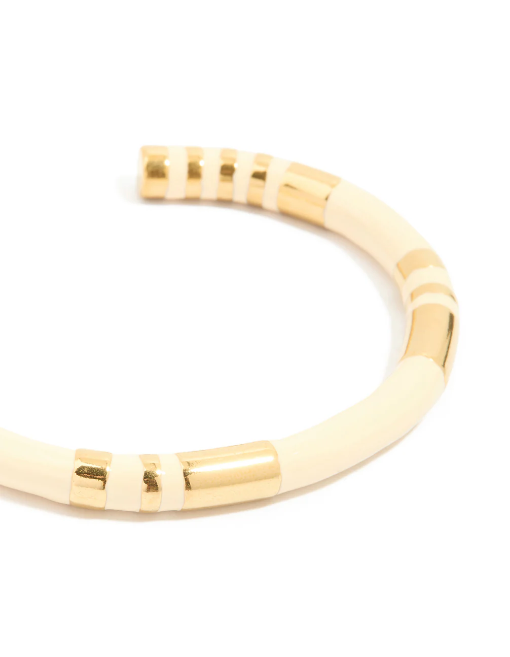 Waterproof Gold Plated Stainless Steel Neutral Toned Enamel Striped Wrist Cuff - Image 4