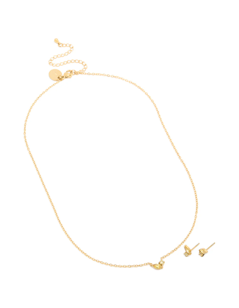 Waterproof Gold Plated Stainless Steel November Green Cubic Zirconia Birthstone Necklace & Earrings Set - Image 2