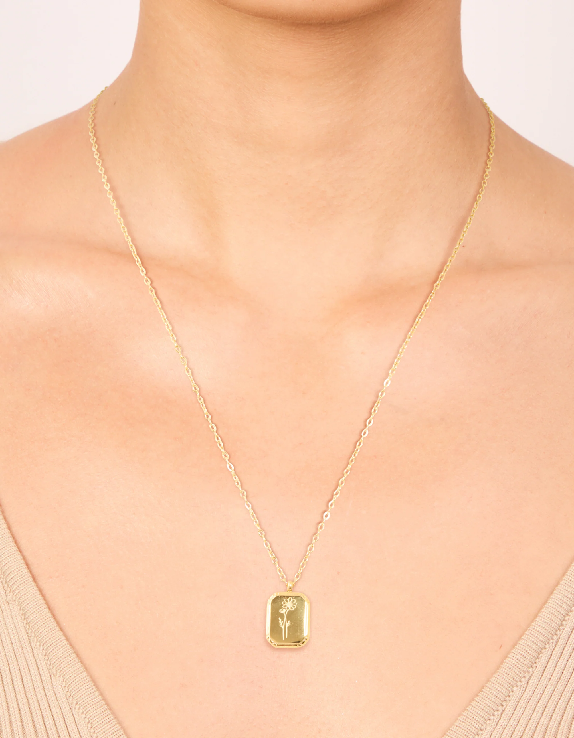 Waterproof Gold Plated Stainless Steel October Birth Flower Marigold Necklace - Image 2