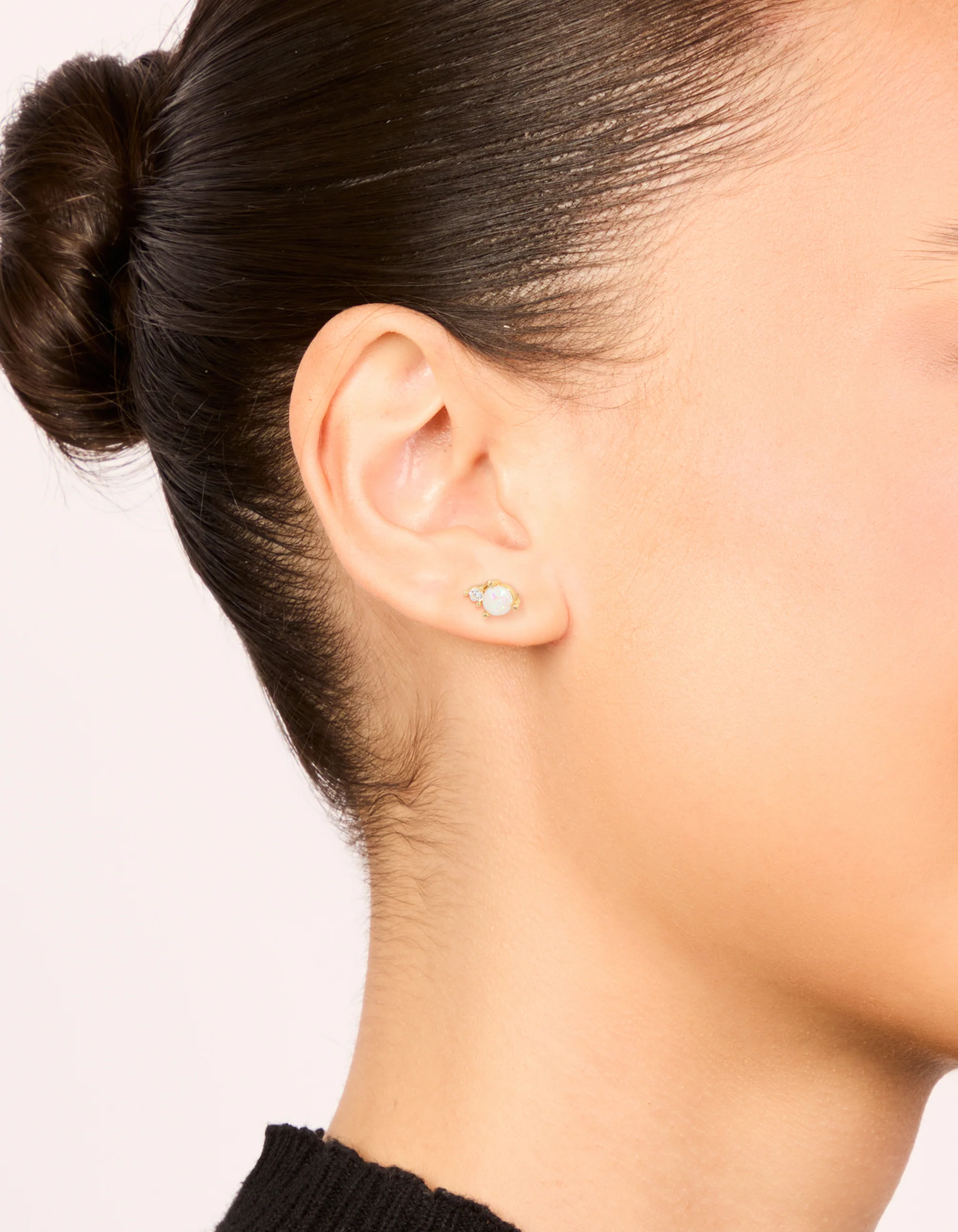 Waterproof Gold Plated Stainless Steel October Cubic Zirconia Duo Stud Earrings - Image 2