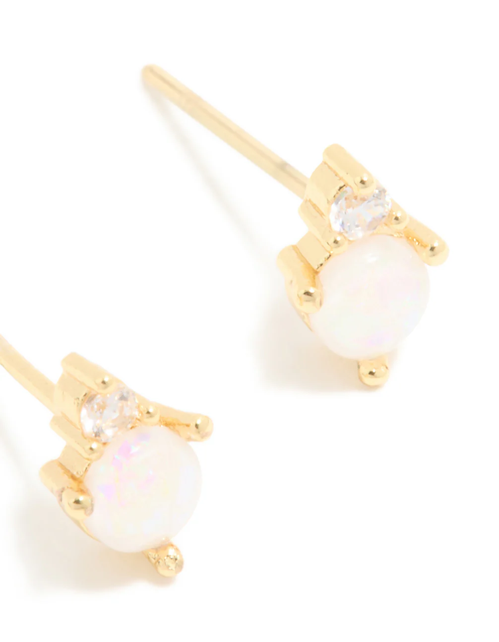 Waterproof Gold Plated Stainless Steel October Cubic Zirconia Duo Stud Earrings - Image 5