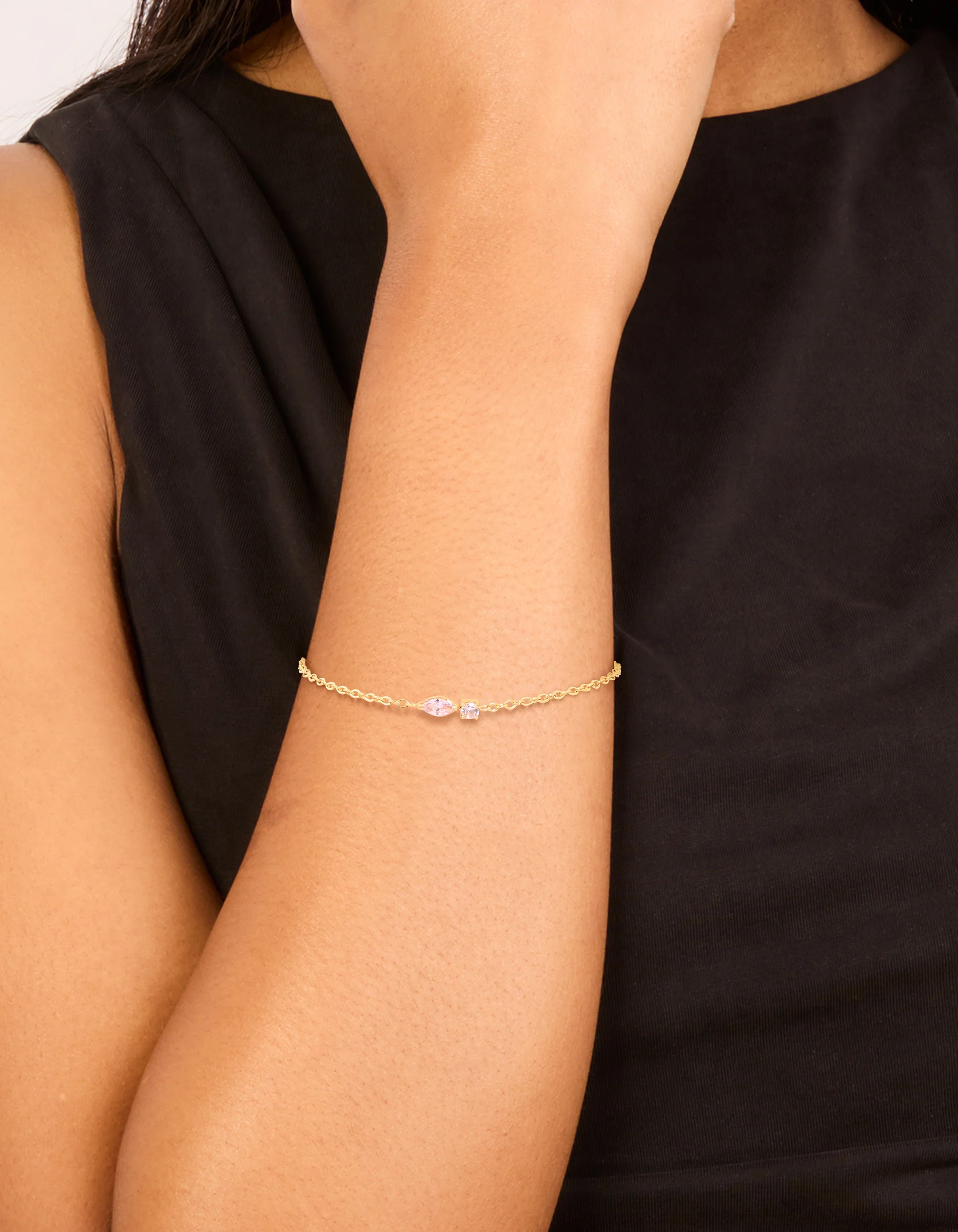 Waterproof Gold Plated Stainless Steel October Pink Cubic Zirconia Birthstone Bracelet - Image 2