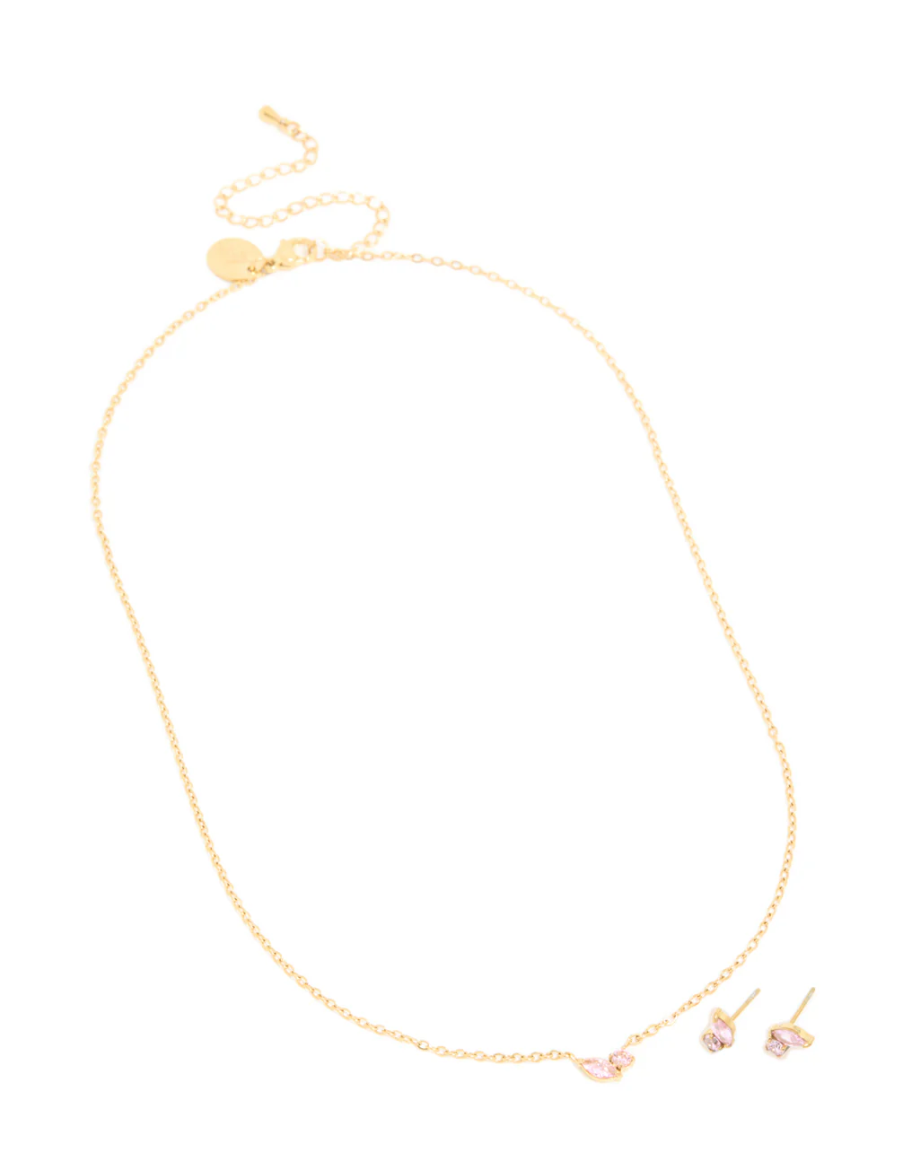 Waterproof Gold Plated Stainless Steel October Pink Cubic Zirconia Birthstone Necklace & Earrings Set - Image 2