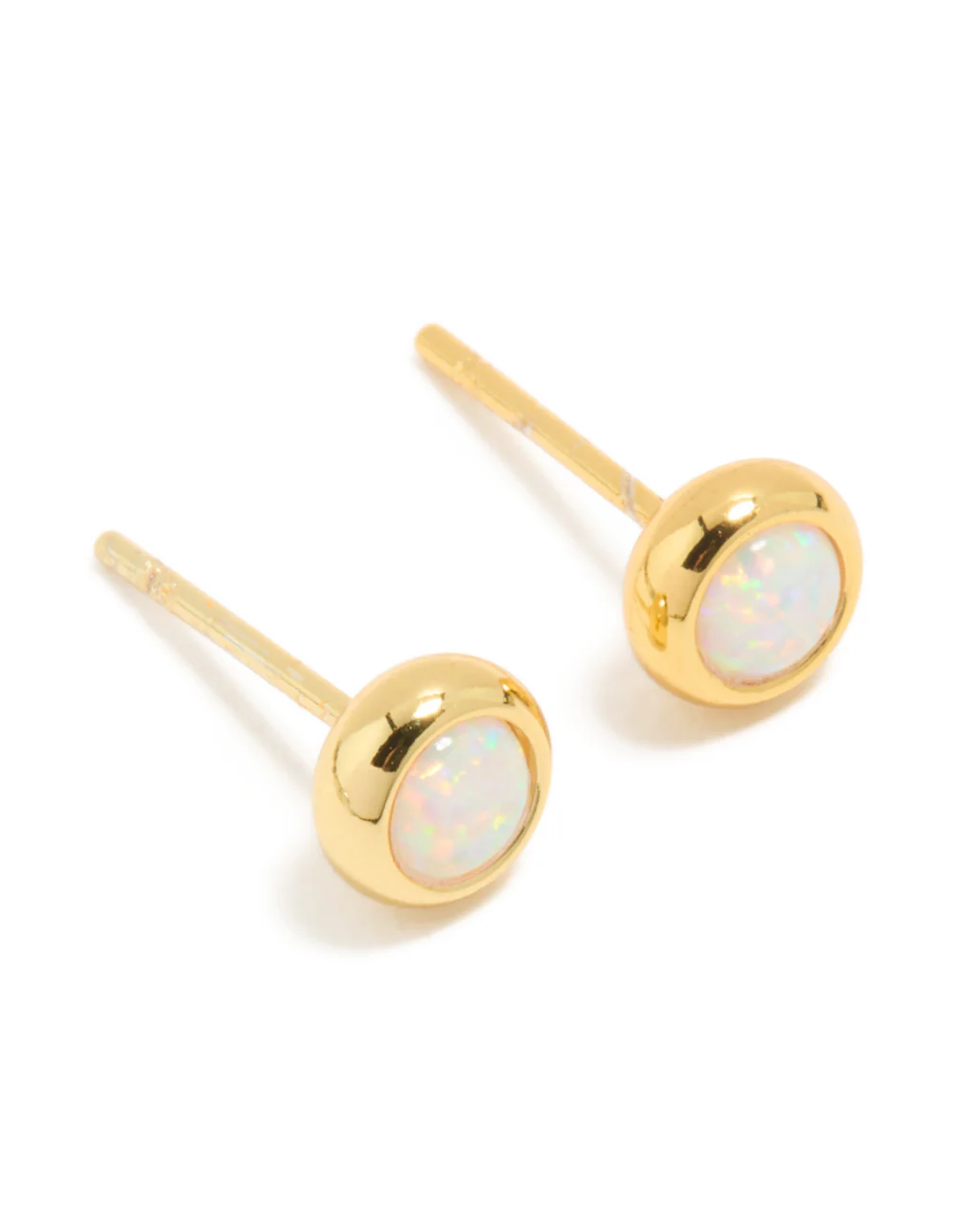Waterproof Gold Plated Stainless Steel Opal October Birthstone Bezel Set Stud Earrings - Image 2