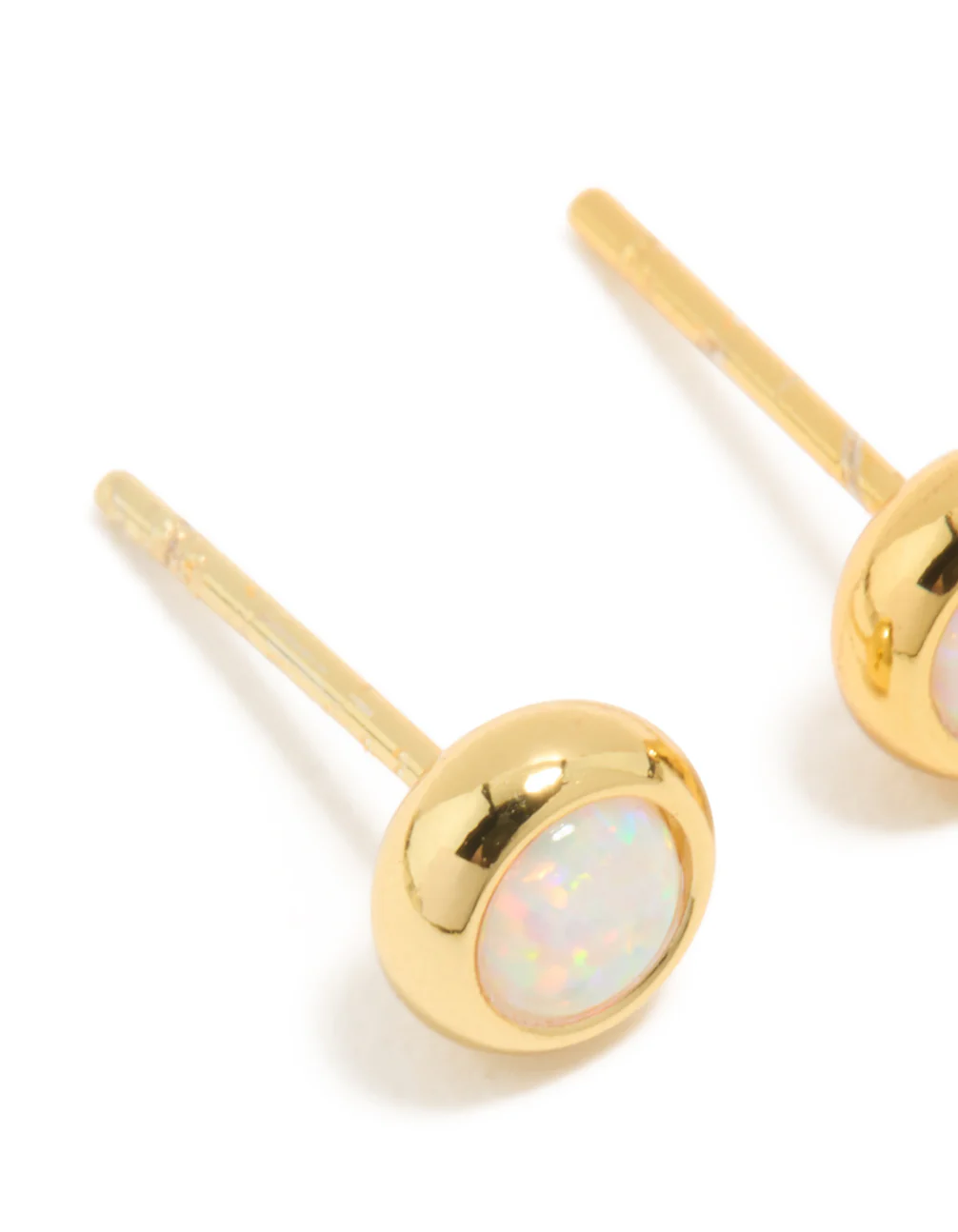 Waterproof Gold Plated Stainless Steel Opal October Birthstone Bezel Set Stud Earrings - Image 4